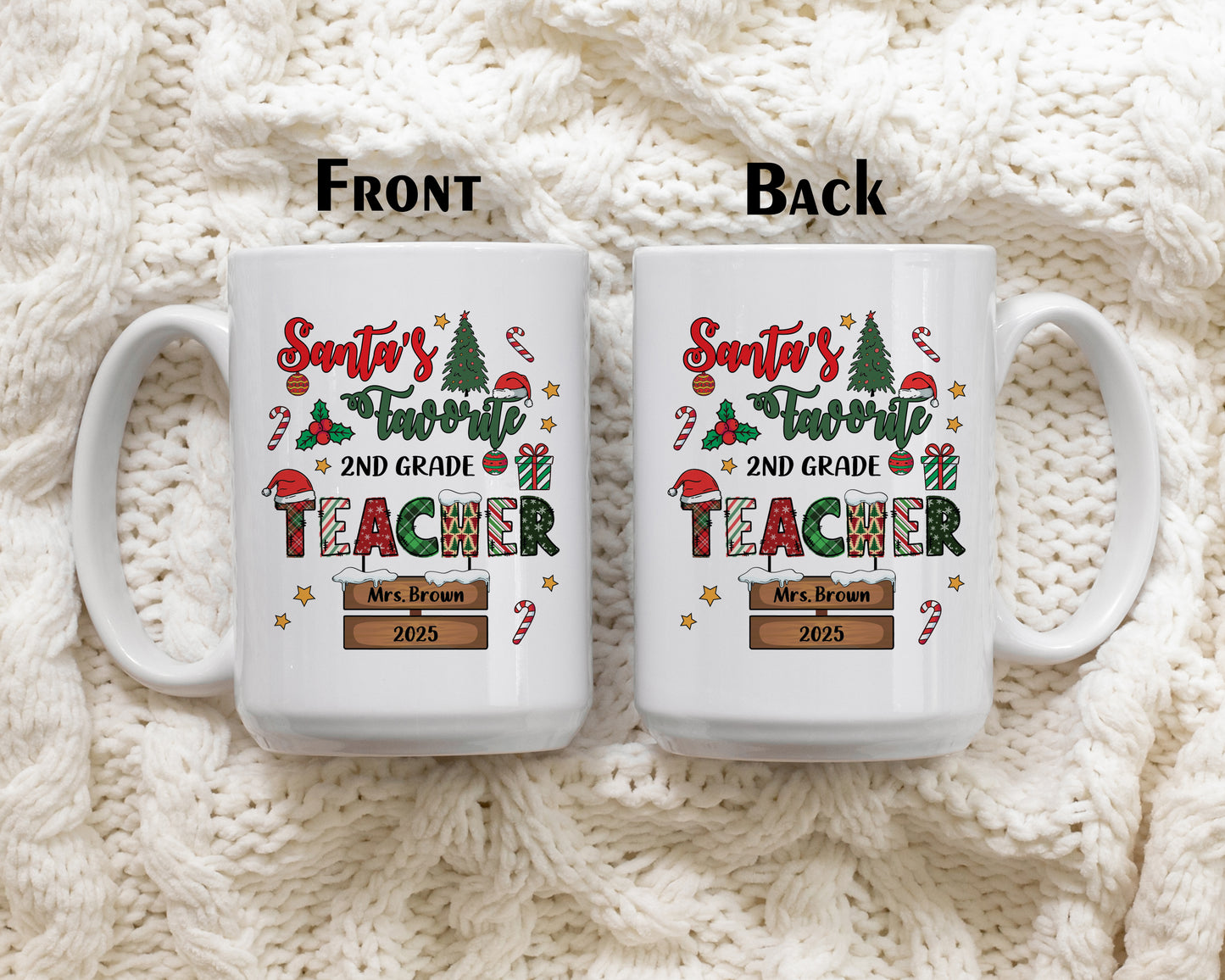 Personalized Christmas Teacher Appreciation Mug, Ceramic Xmas Coffee Cup