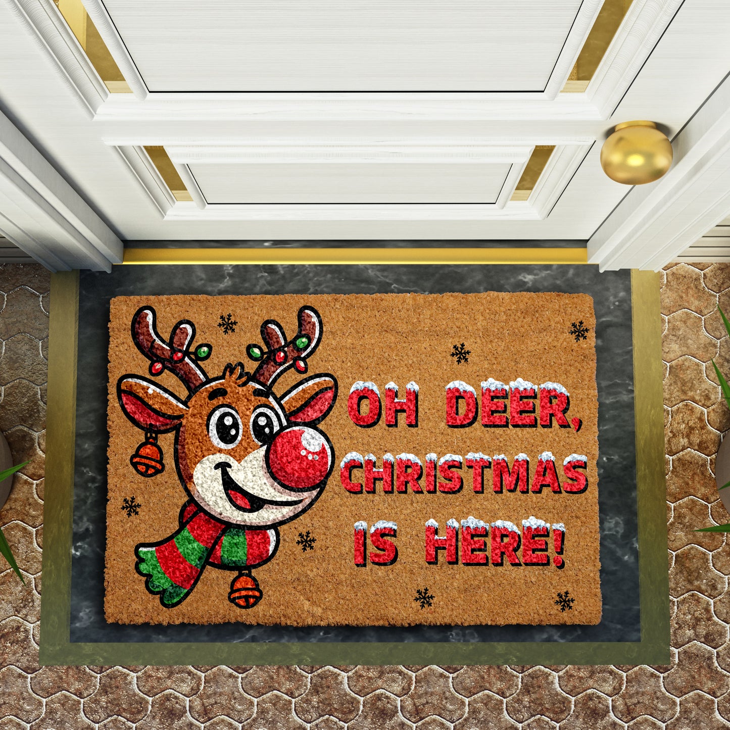Oh Deer, Holiday Cheer! Festive Reindeer Doormat for Christmas Coziness