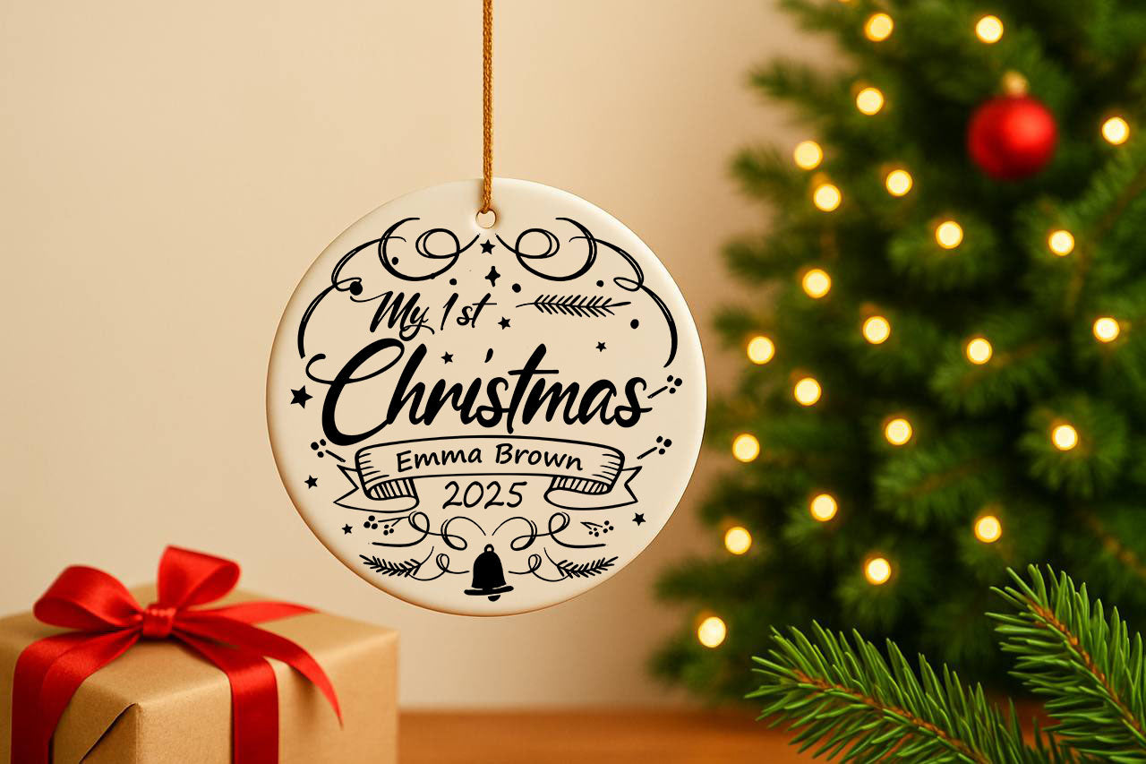 Personalized Baby's First Christmas Ceramic Ornament, Aesthetic Tree Decoration