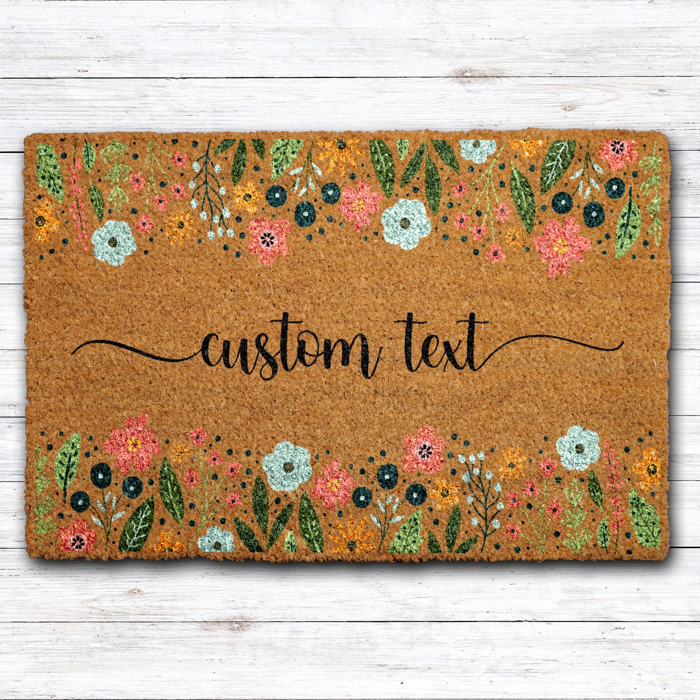 Personalized Wildflowers Welcome Mat, Colorful Floral Doormat for Spring