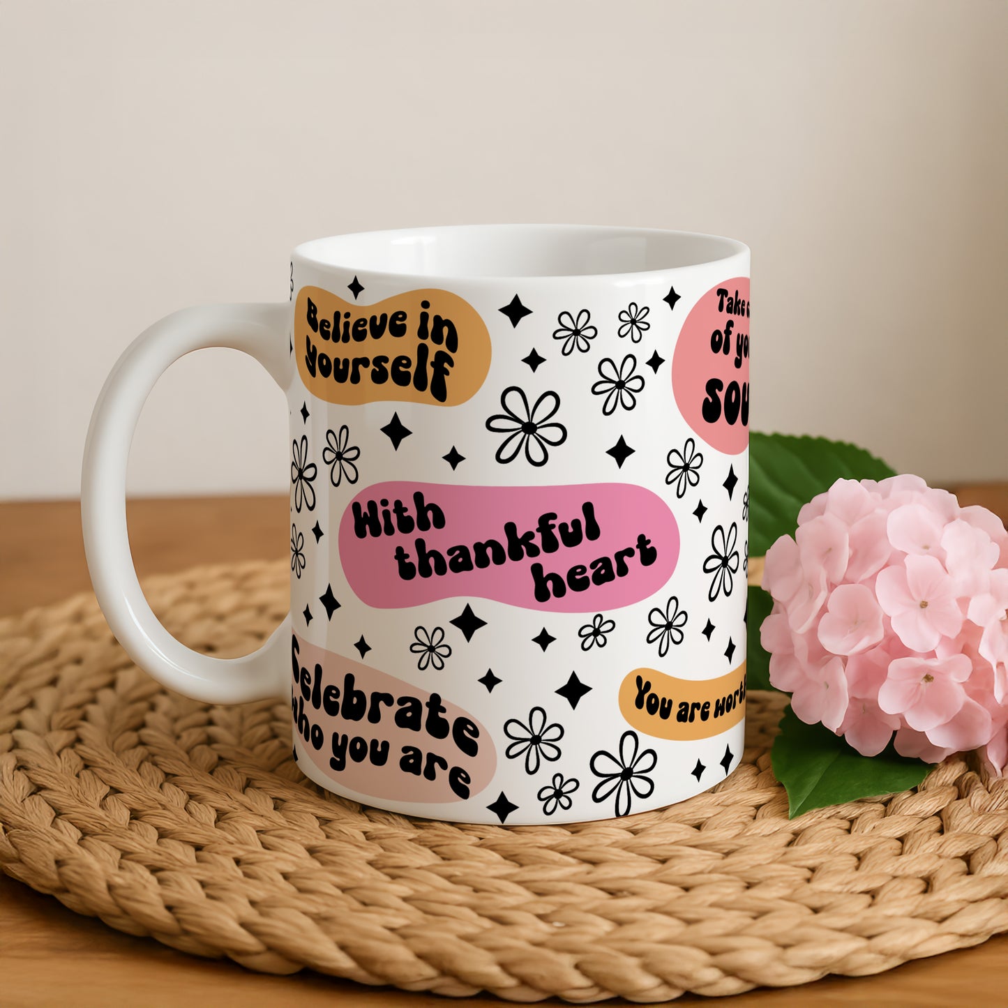 Vibrant Daisy Motivational Mug, Stylish Gift for Positive Vibes!