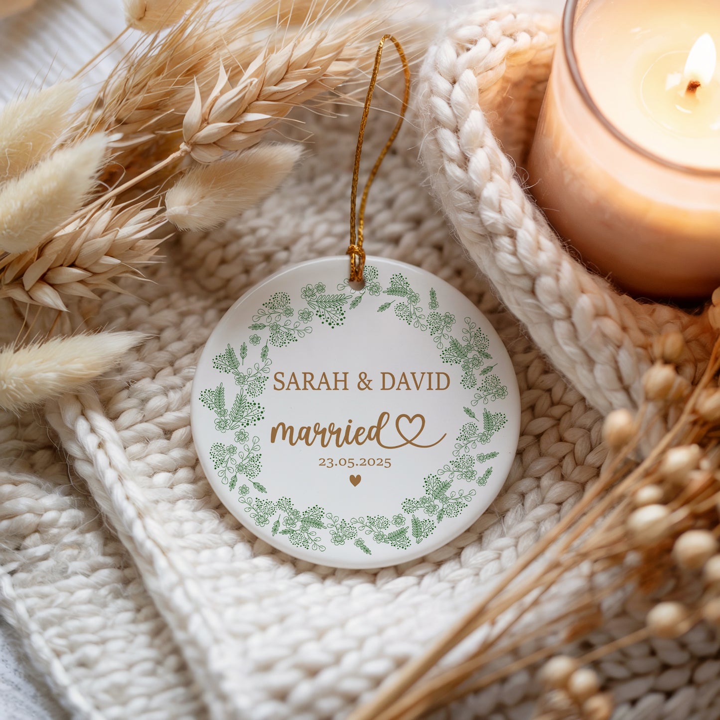 Personalized Ceramic Wedding Keepsake, Newlywed Ornament, Bride Groom Gift