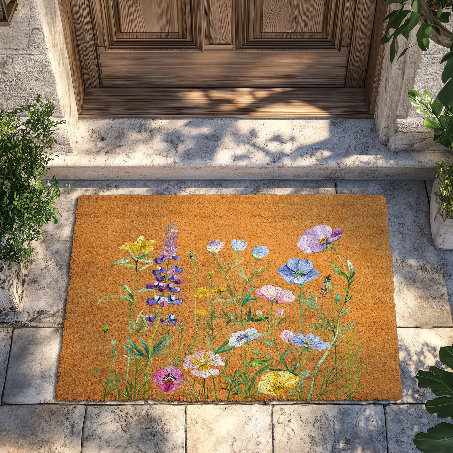 Wildflower Entryway Coir Mat: Charming Floral Welcome for Garden Lovers