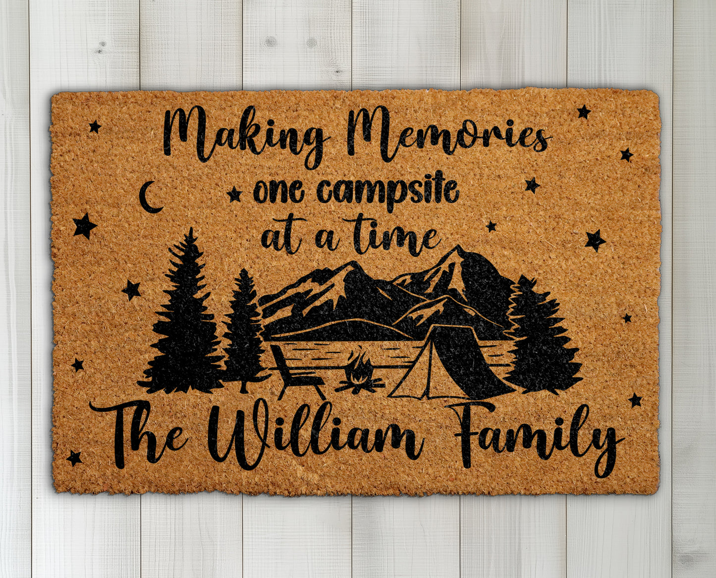 Custom Campsite Doormat: Personalized Family Camping Gift, Nature Lover's Rug