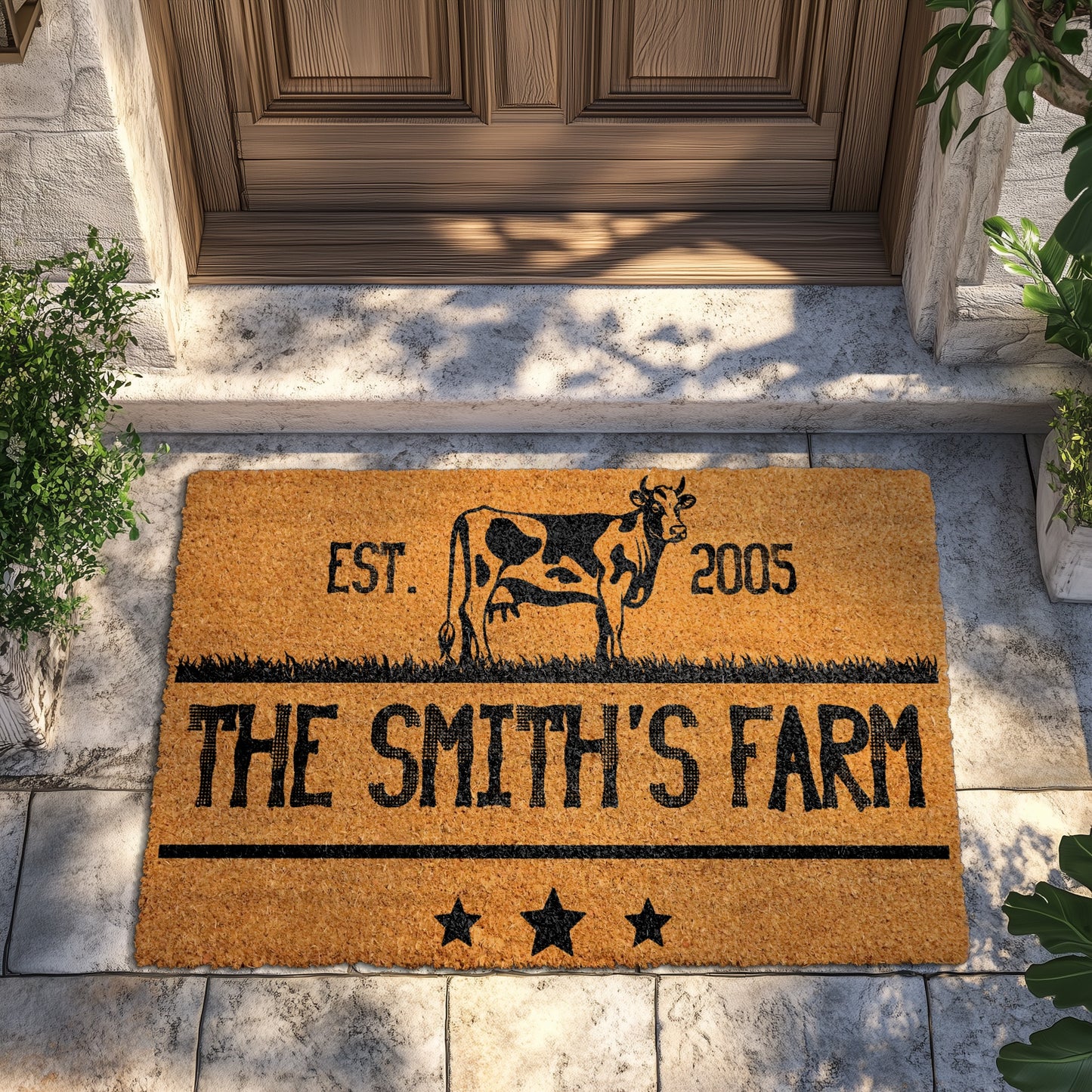 Custom Farmhouse Welcome Mat, Personalized Cow Farmer Gift, Ranch Decor