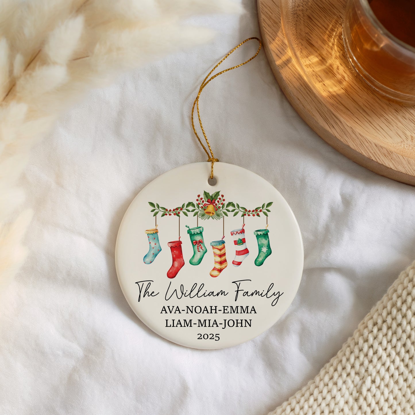 Personalized Family Name Christmas Ornament, Ceramic Xmas Decoration Keepsake