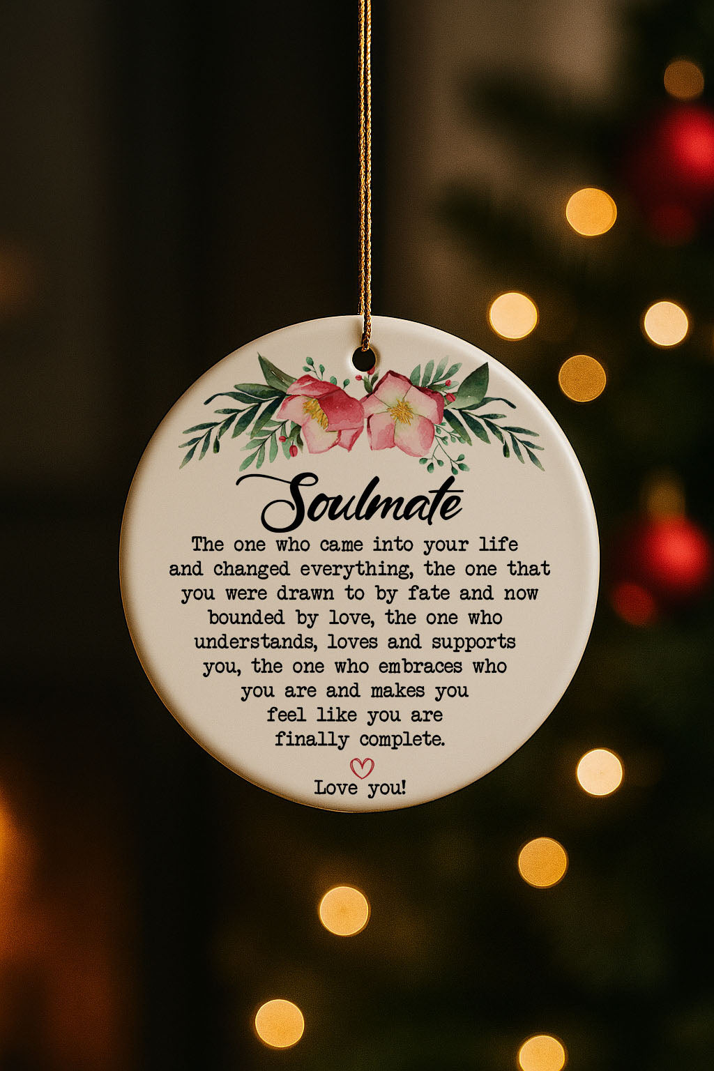 Soulmate Emotional Text Ceramic Ornament, Romantic Couple Valentine's Day Keepsake