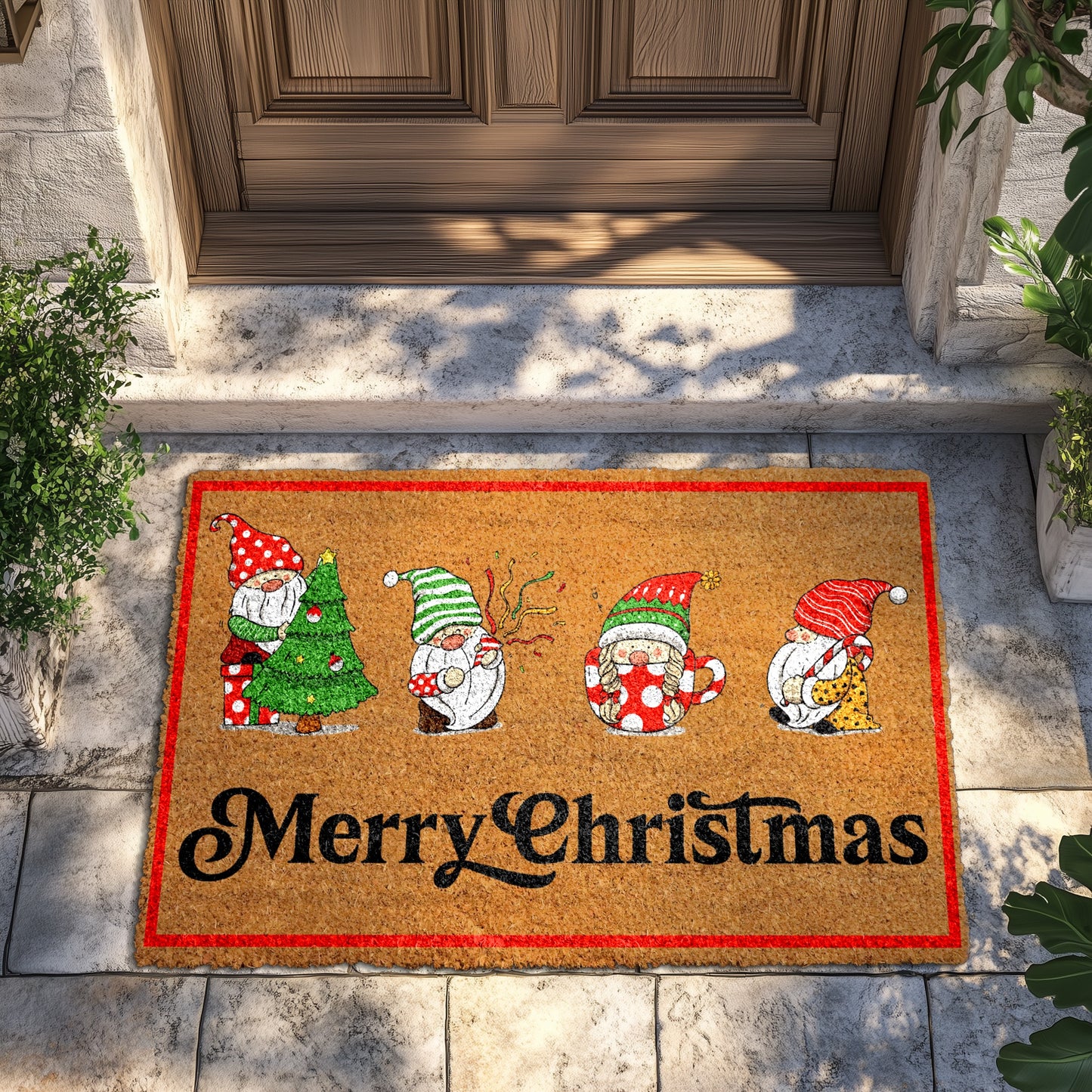Cheerful Gnome Doormat, Holiday Welcome Mat for Cozy Home