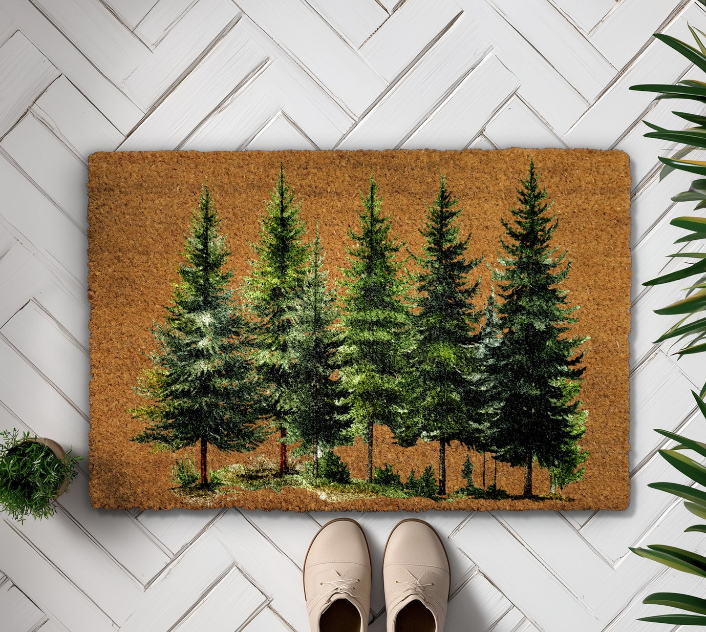 Evergreen Forest Welcome Mat: Nature-Inspired Holiday Decor for Winter