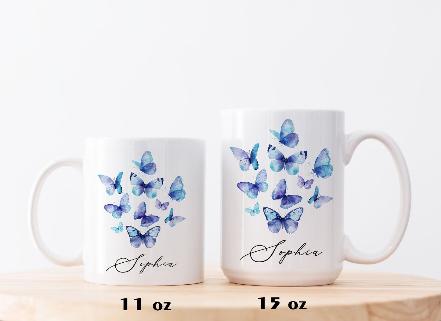 Personalized Watercolor Butterfly Mug, Elegant Tea Cup With Name