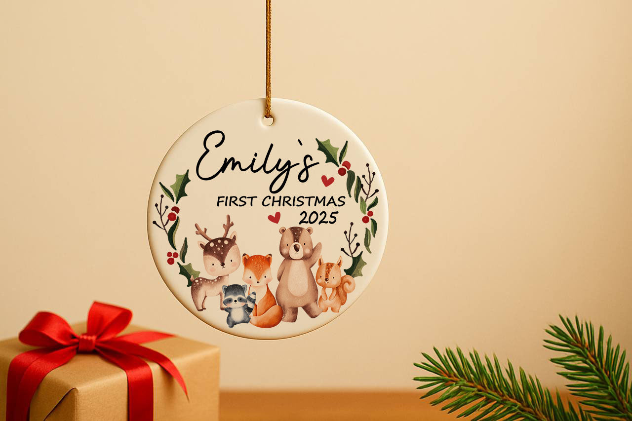 Animal Designed Baby Girl 1st Christmas Ornament 2025, Personalized Keepsake
