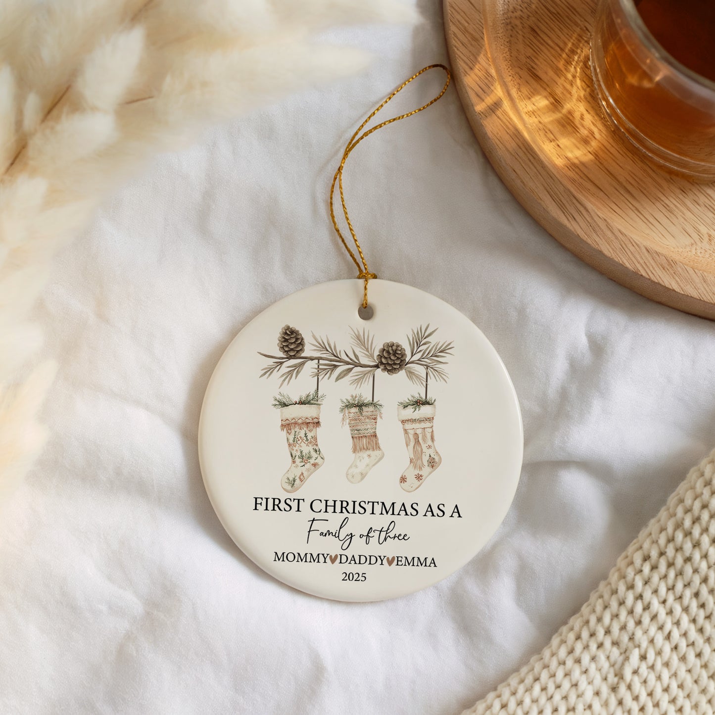 Personalized Family Christmas Ornament, 1st Xmas Together Stockings Keepsake Gift
