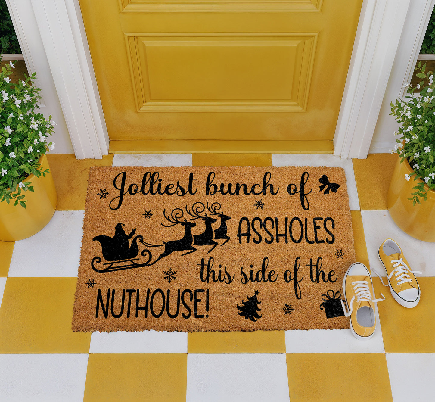 Jolliest Bunch Doormat: Humorous Holiday Decor, Housewarming Gift
