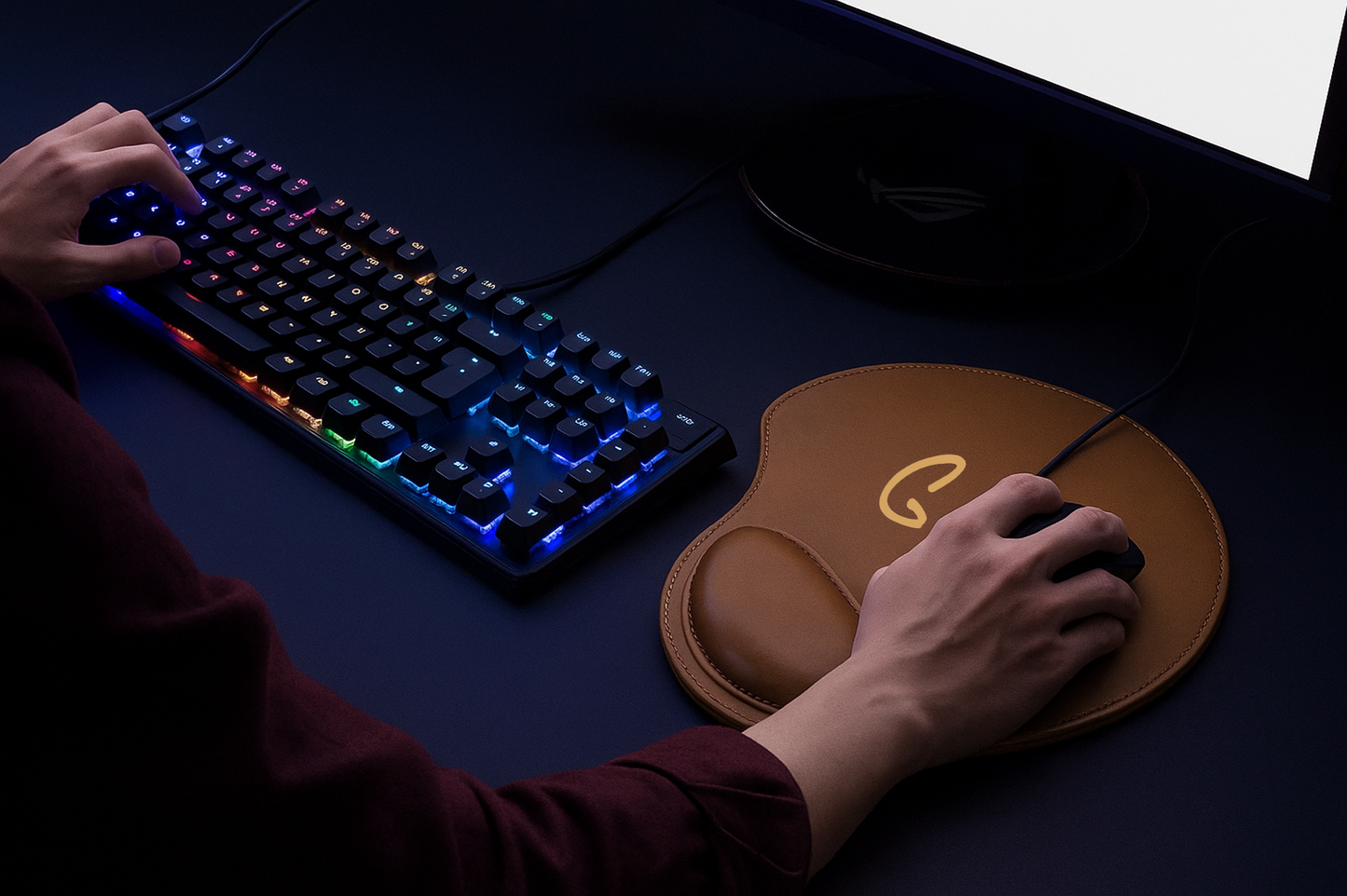 Custom Engraved Vegan Leather Mousepad with Wrist Support, Perfect Gift
