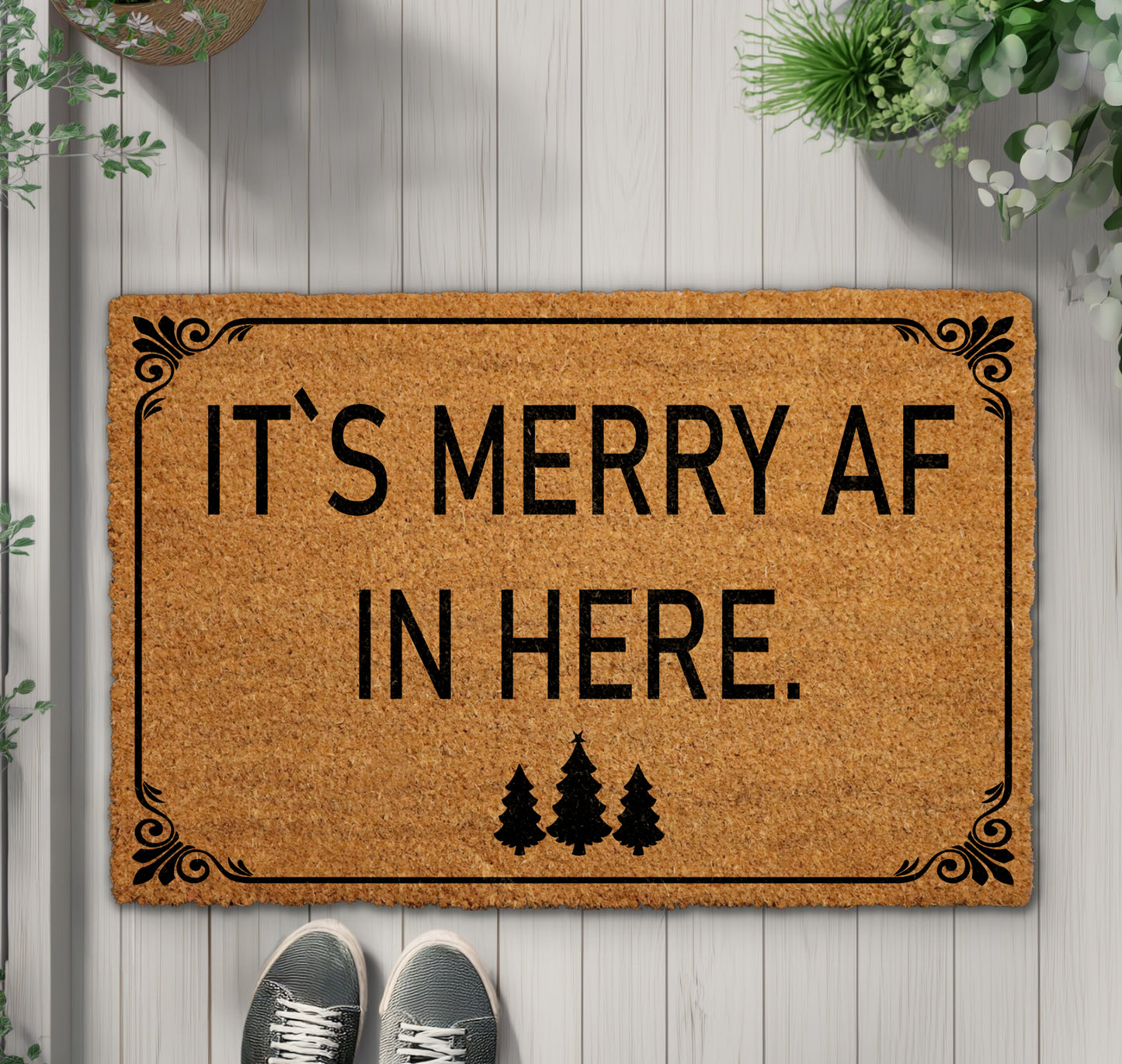 Cheerful Xmas Tree Pattern Welcome Mat, Festive Porch Decor!