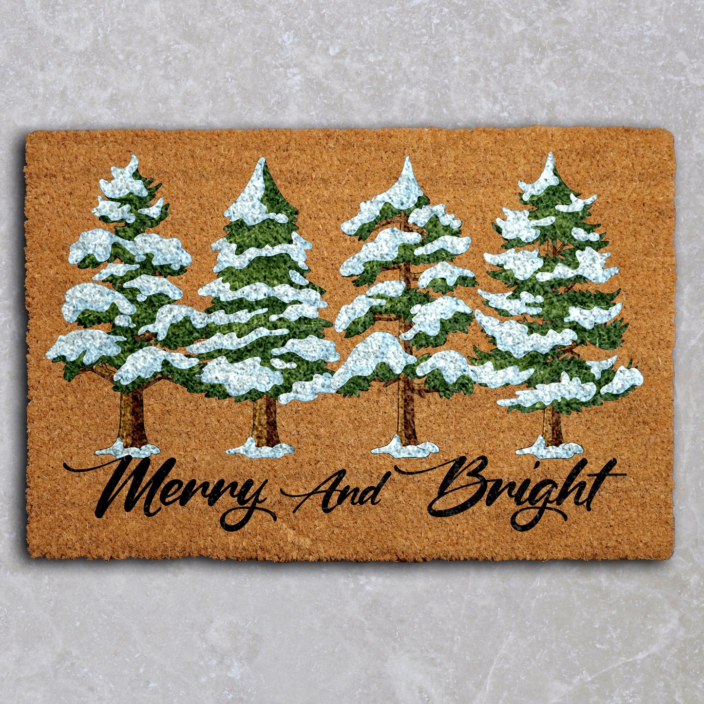 Snowy Pine Tree Welcome Mat, Festive Winter Front Porch Decor
