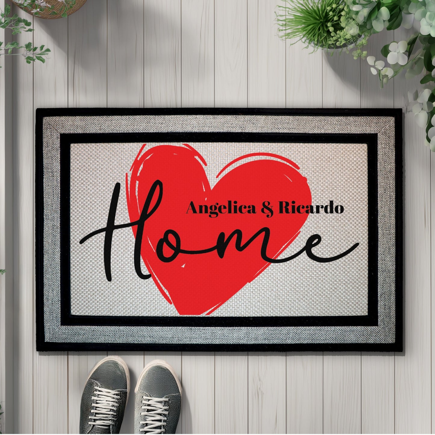 Custom Heart Couple Doormat, Personalized Family Welcome Mat, Cute Gift