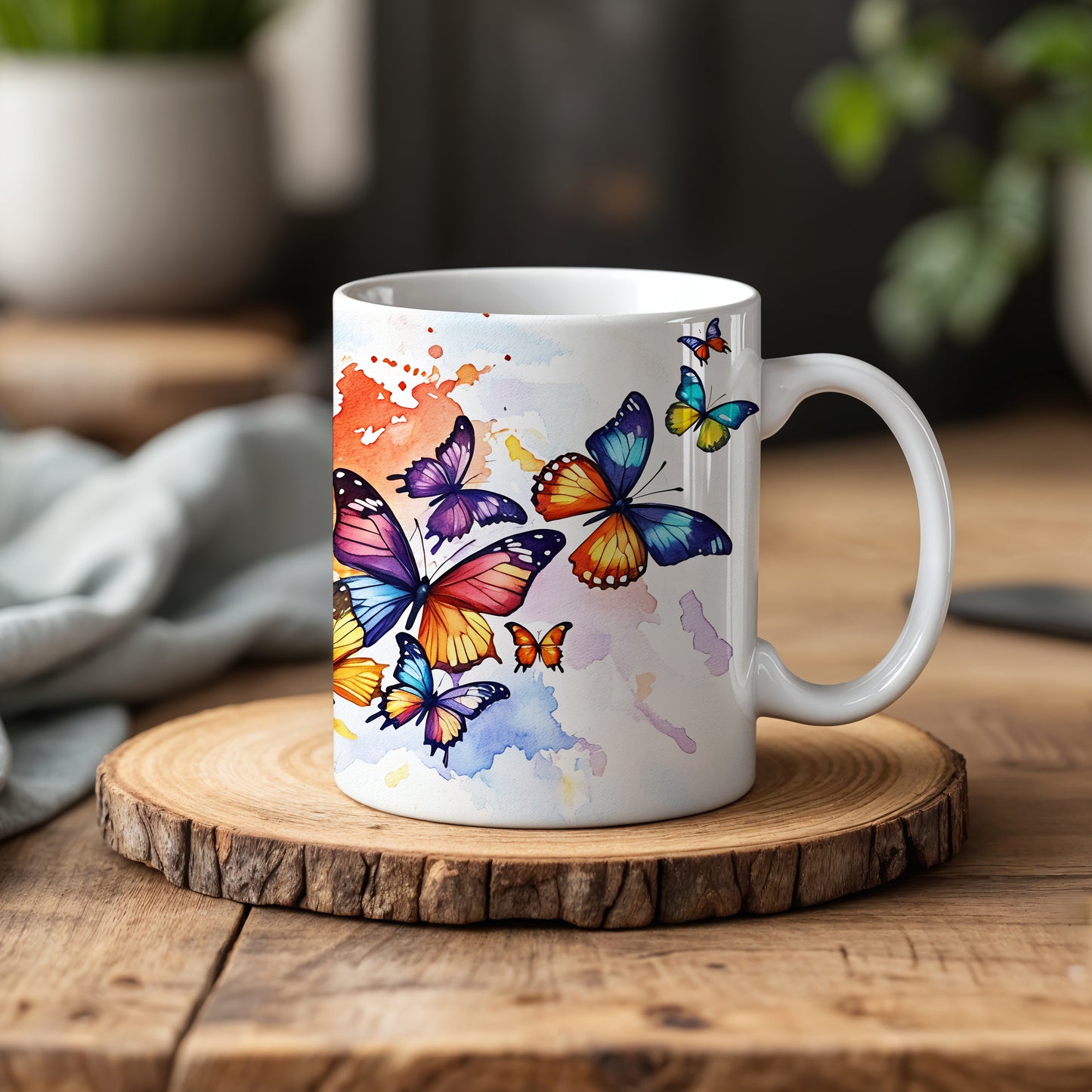 Nature-Inspired Butterfly Ceramic Mug, Garden Lover's Spring Drinkware