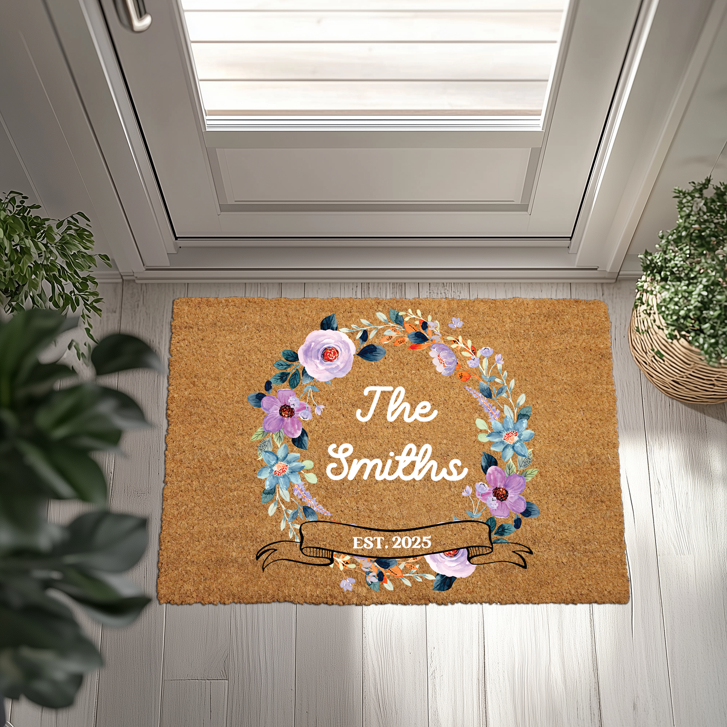 Personalized Floral Doormat, Perfect Wedding Gift, Family Welcome Mat