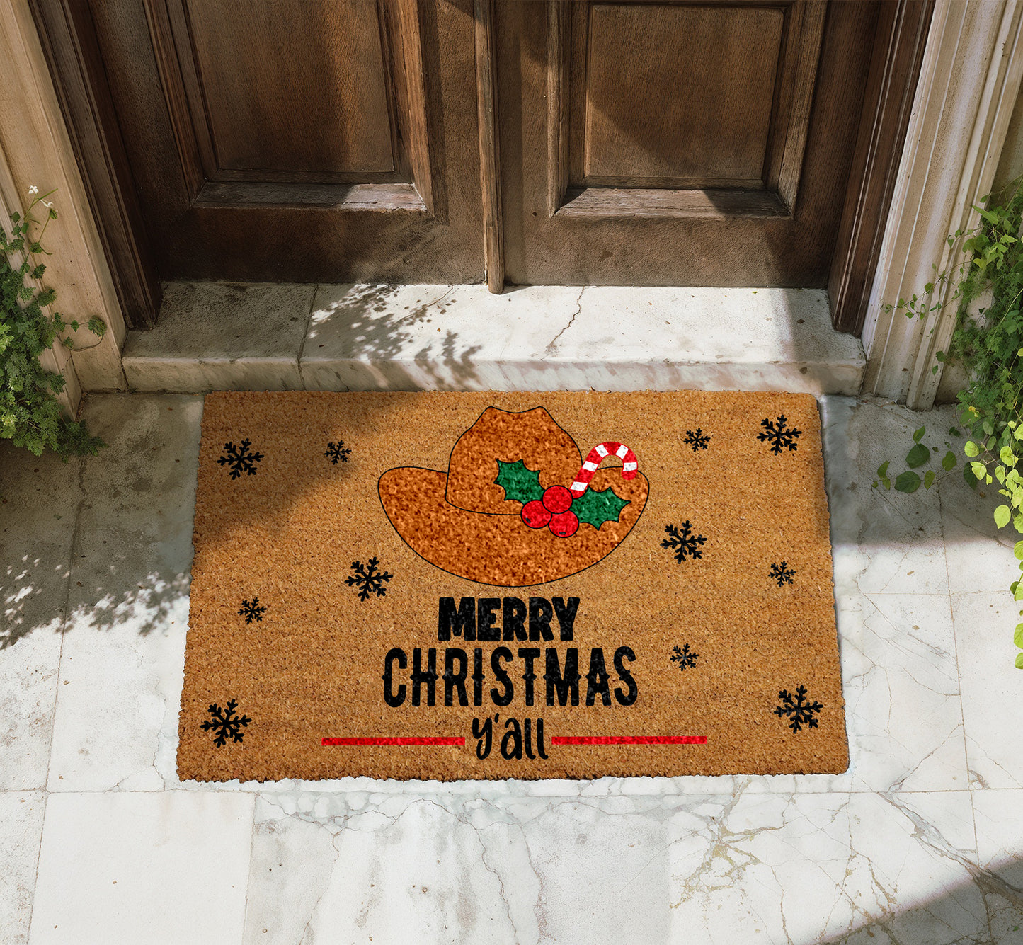 Western Christmas Welcome Mat, Country Holiday Decor, Southern Style Rug