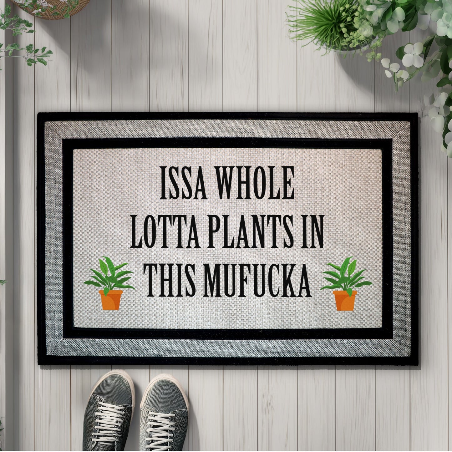 Botanical Welcome Mat, Funny Plant Lover Rug for Patio Decor
