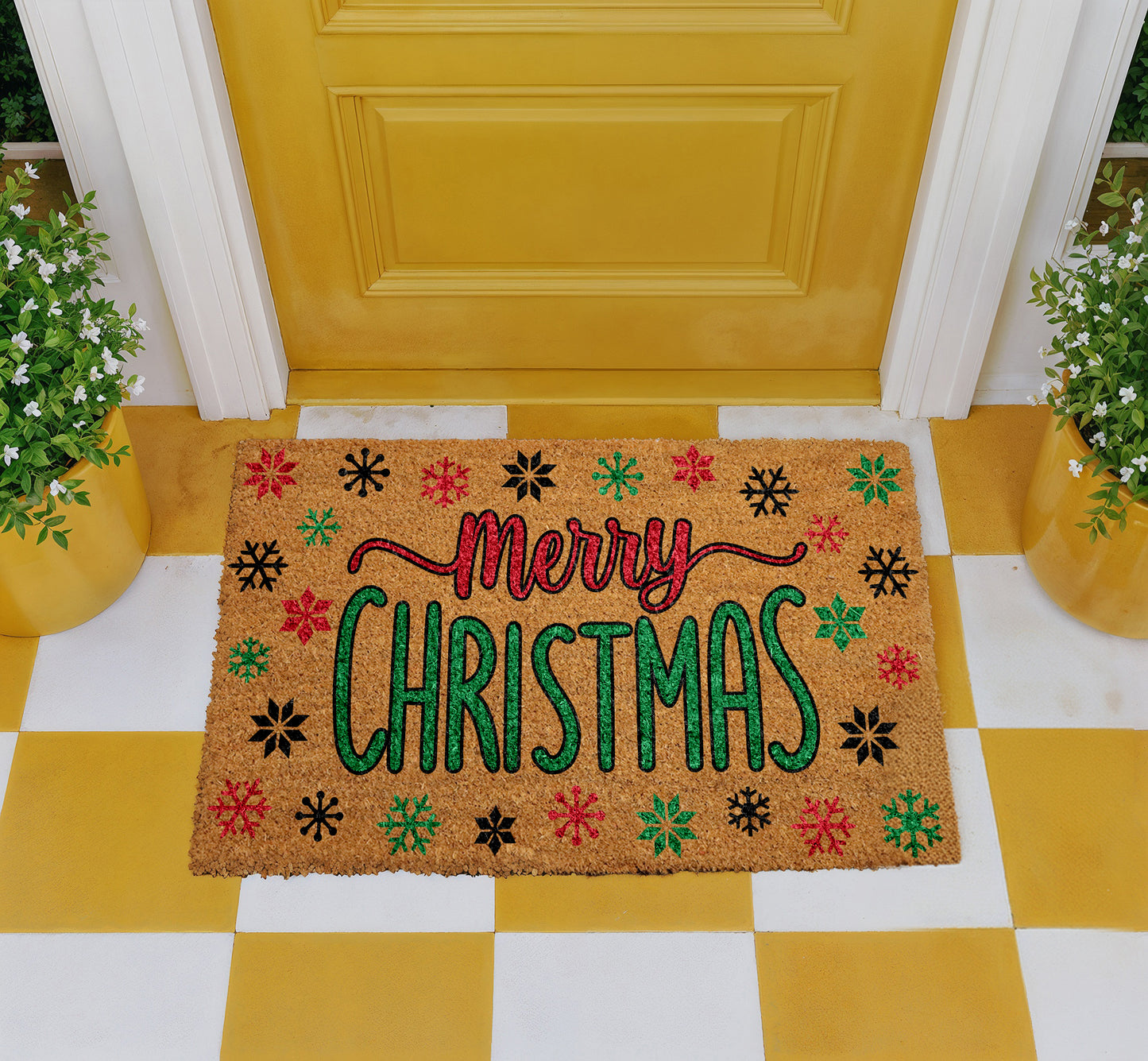 Snowflake Merry Xmas Doormat, Winter Home Entrance Decor, Housewarming Gift