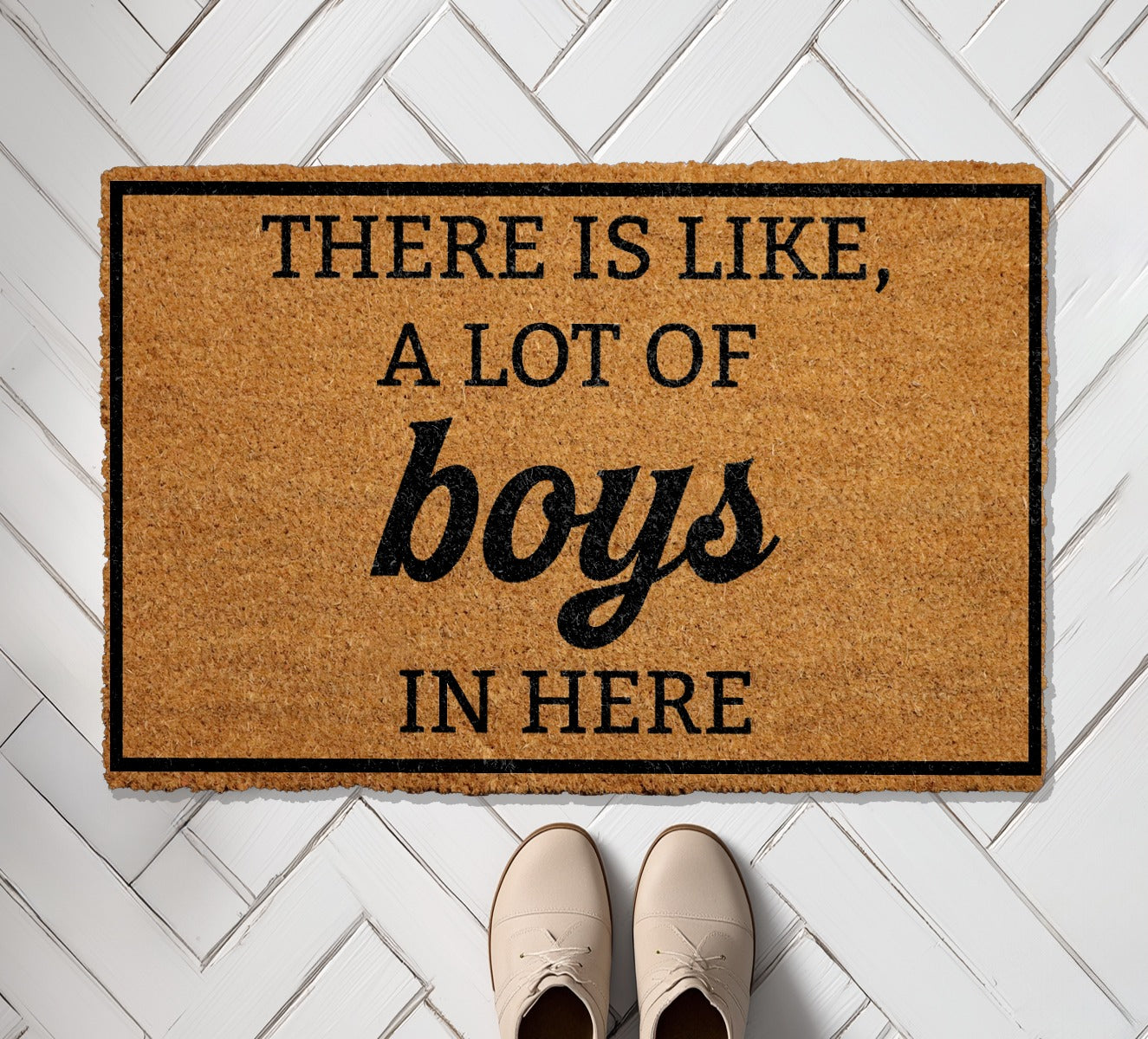 Custom Humorous Welcome Mat, Boys Mom Dad Housewarming Floormat