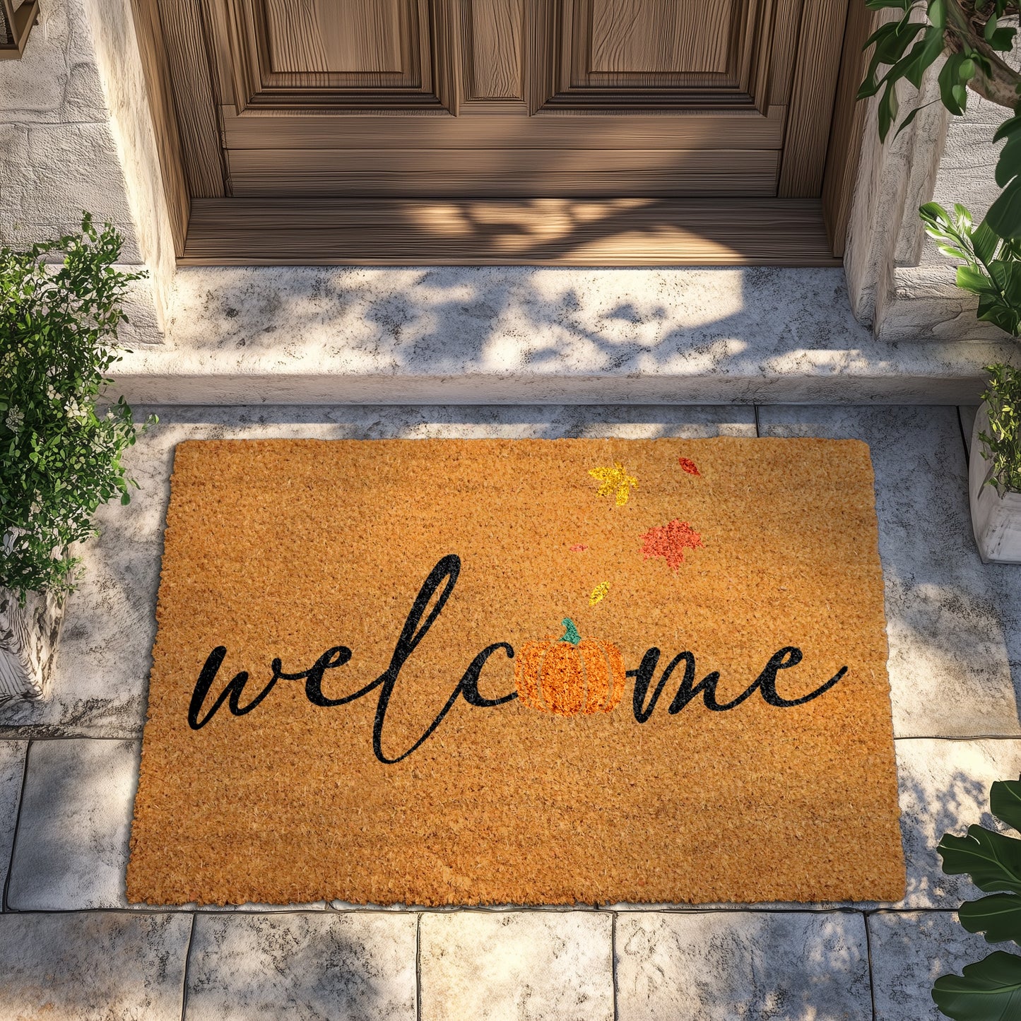 Autumn Leaves Home Decor, Pumpkin Welcome Mat for Farmhouse Entry