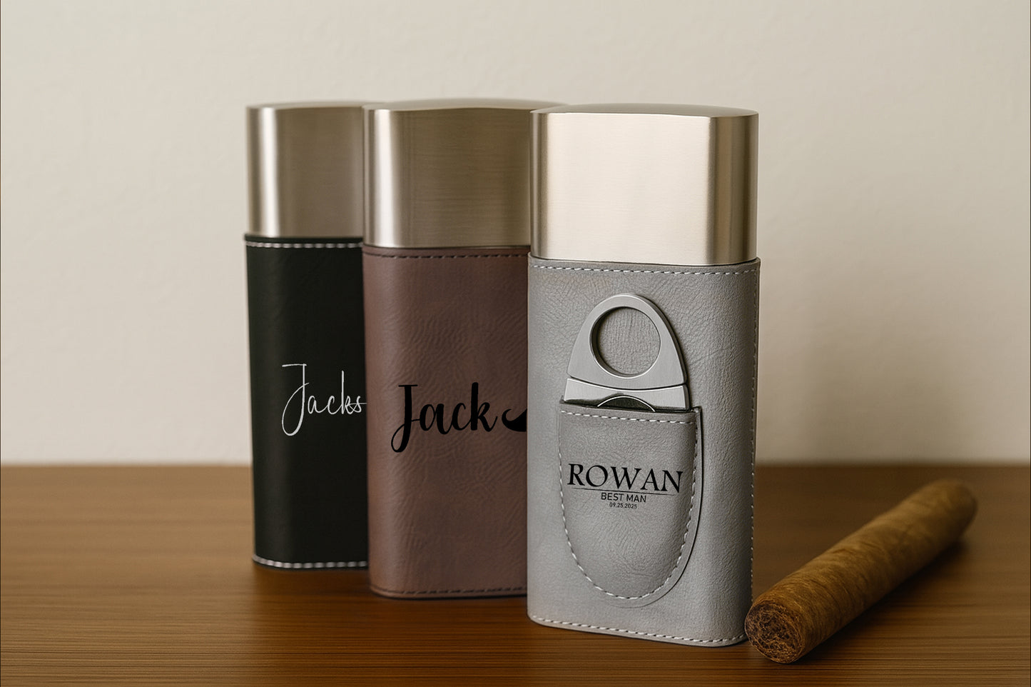 Custom Cigar Case With Cutter, Engraved Gift for Groomsmen
