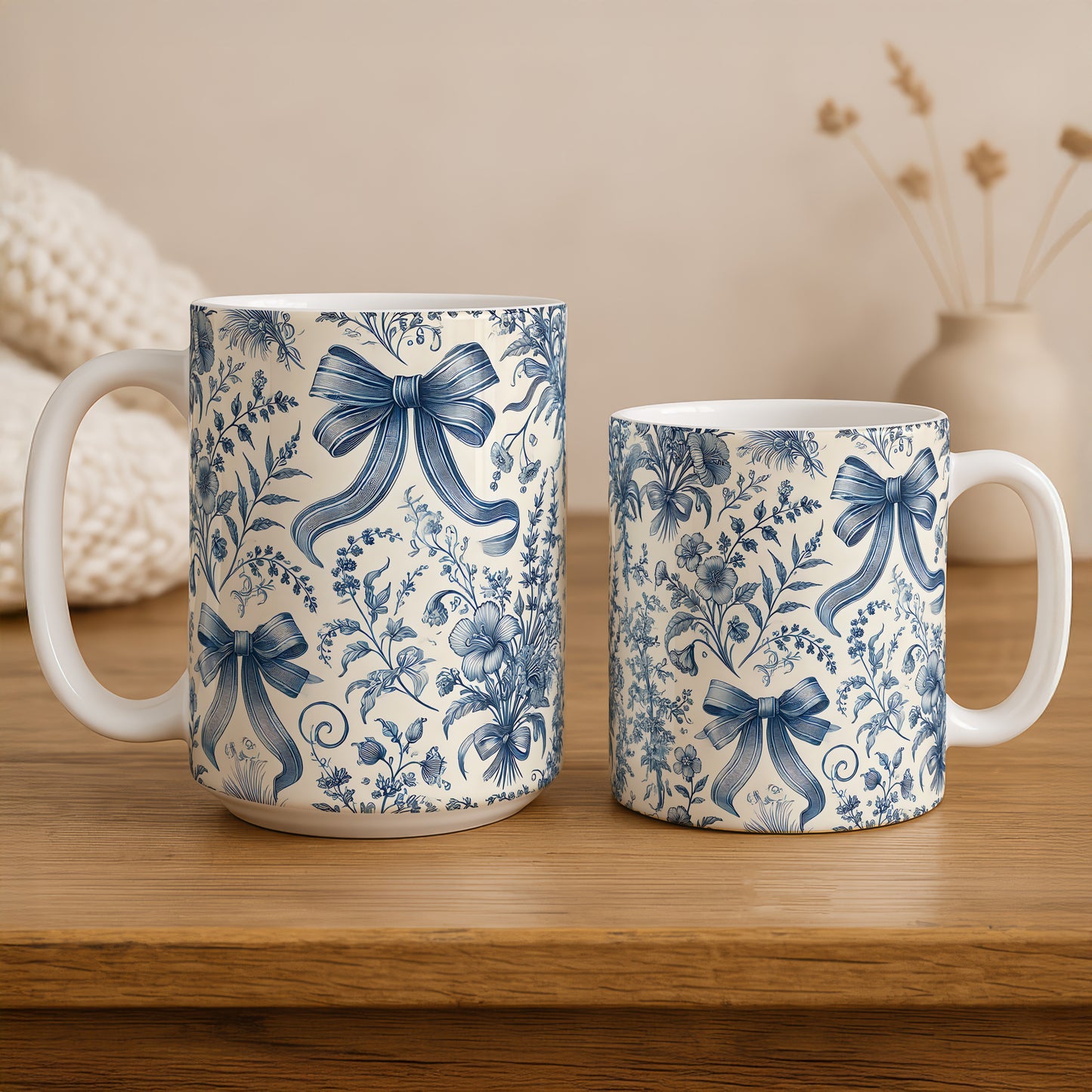 Vintage French Toile Floral Coffee Mug, Aesthetic Ceramic Gift