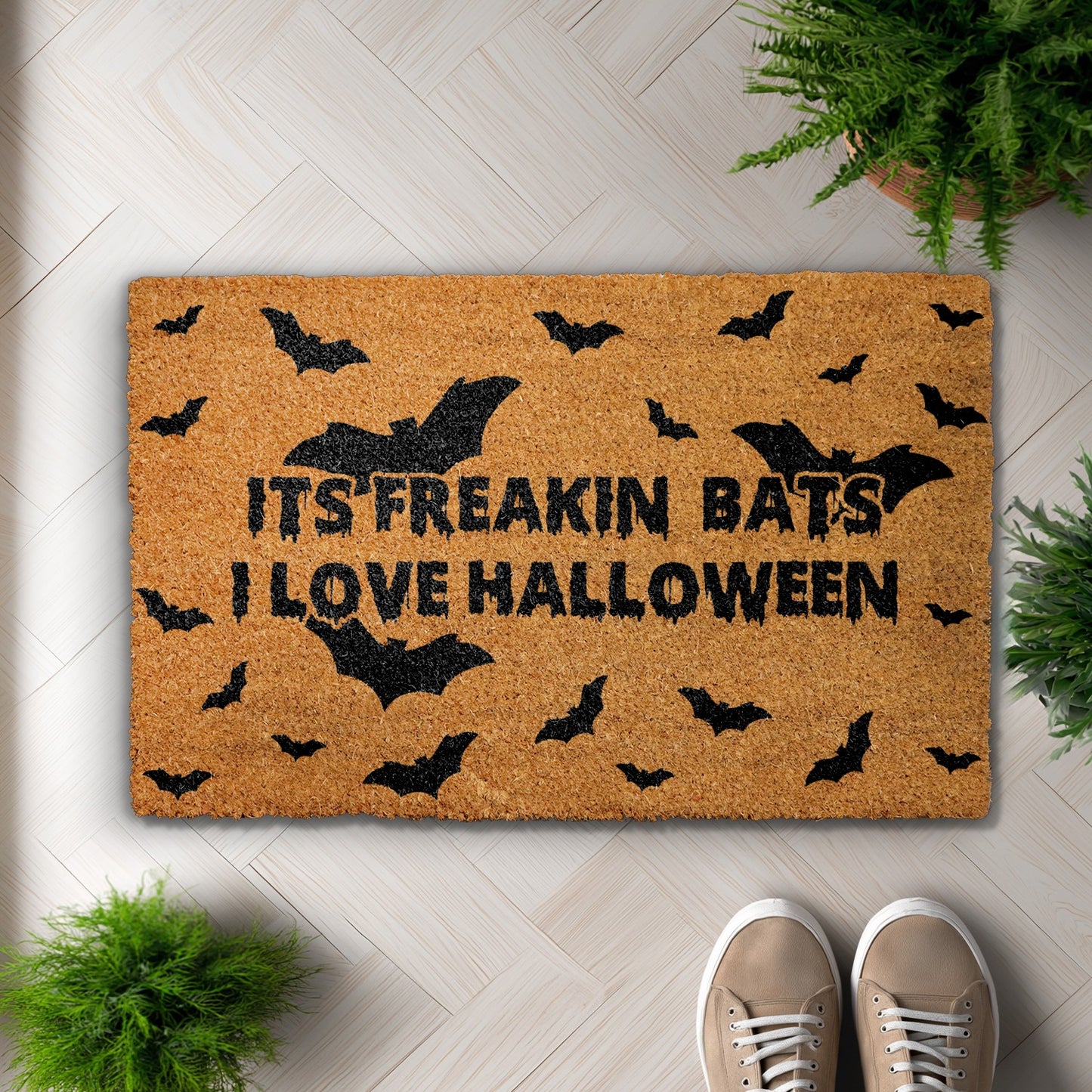 Freakin' Bats Doormat: Spooky Season Welcome Mat, Funny Housewarming Gift