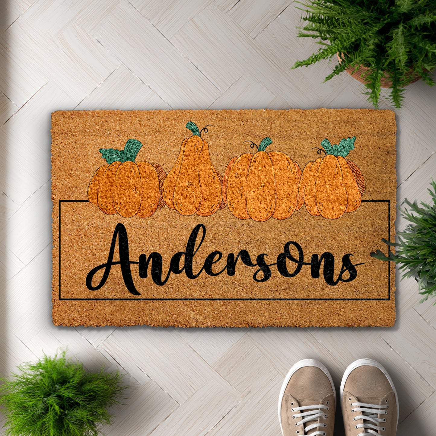 Custom Family Name Doormat, Fall Welcome Mat, Autumn Harvest Decor