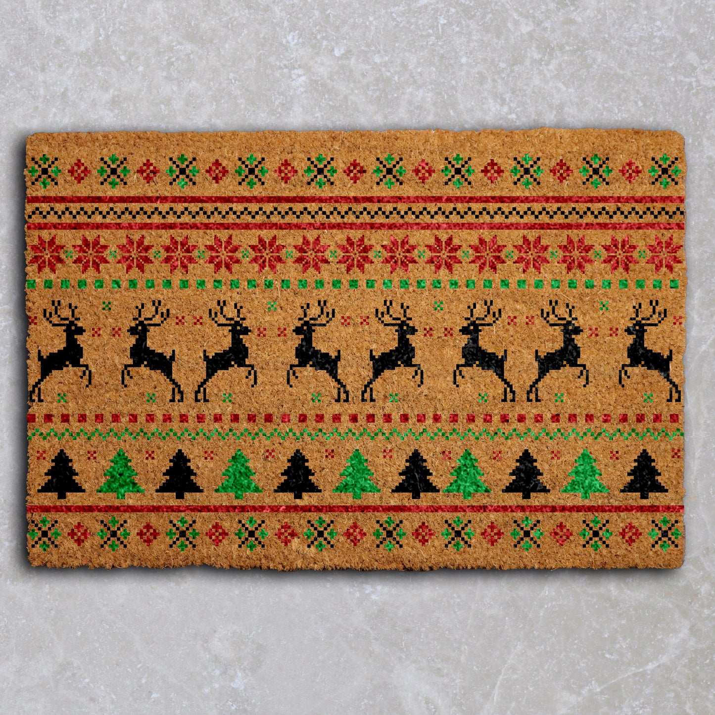 Fair Isle Christmas Doormat, Reindeer & Tree Holiday Welcome Mat