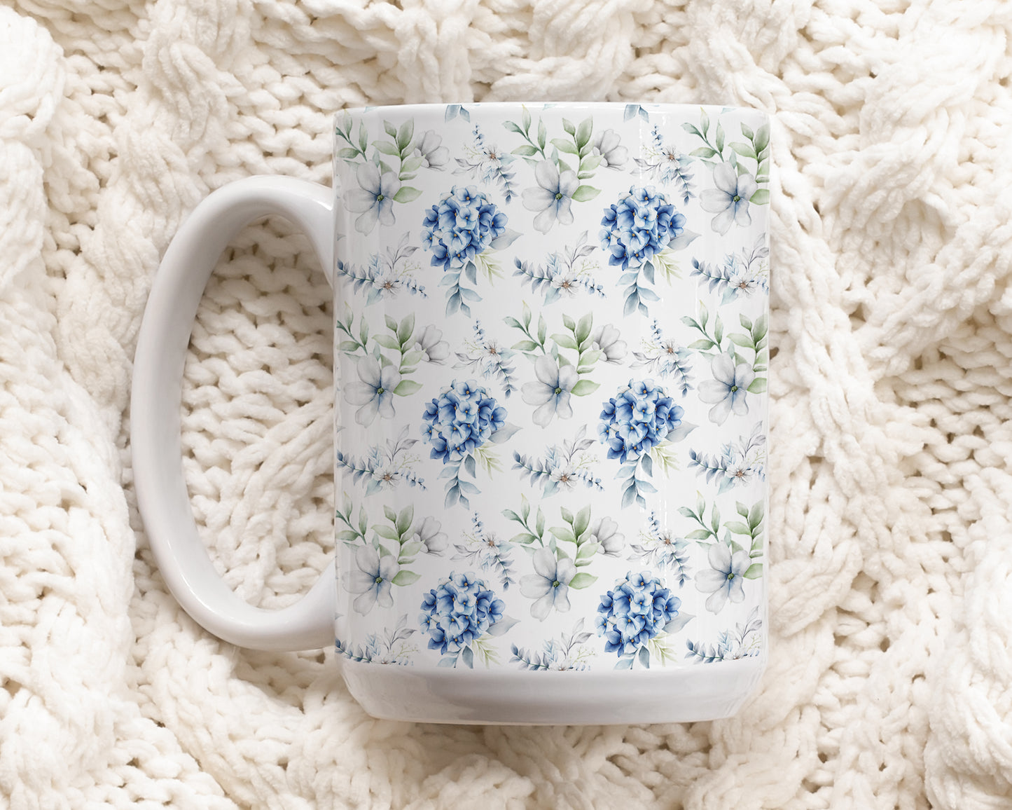 Elegant Blue Hydrangea Floral Mug, Vintage Botanical Coffee Cup for You
