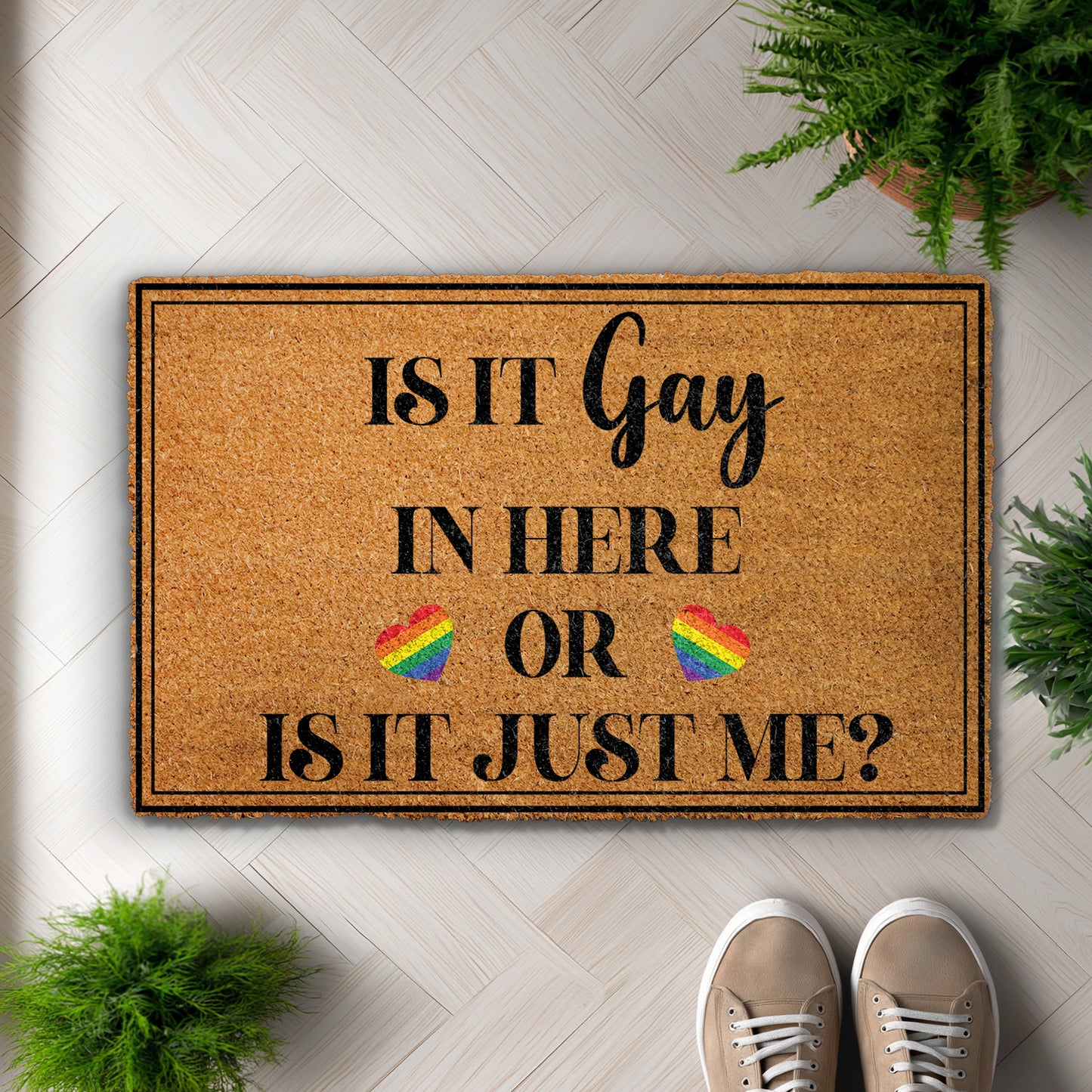 Rainbow Heart Doormat, LGBTQ Pride Welcome Mat, Funny Housewarming Gift