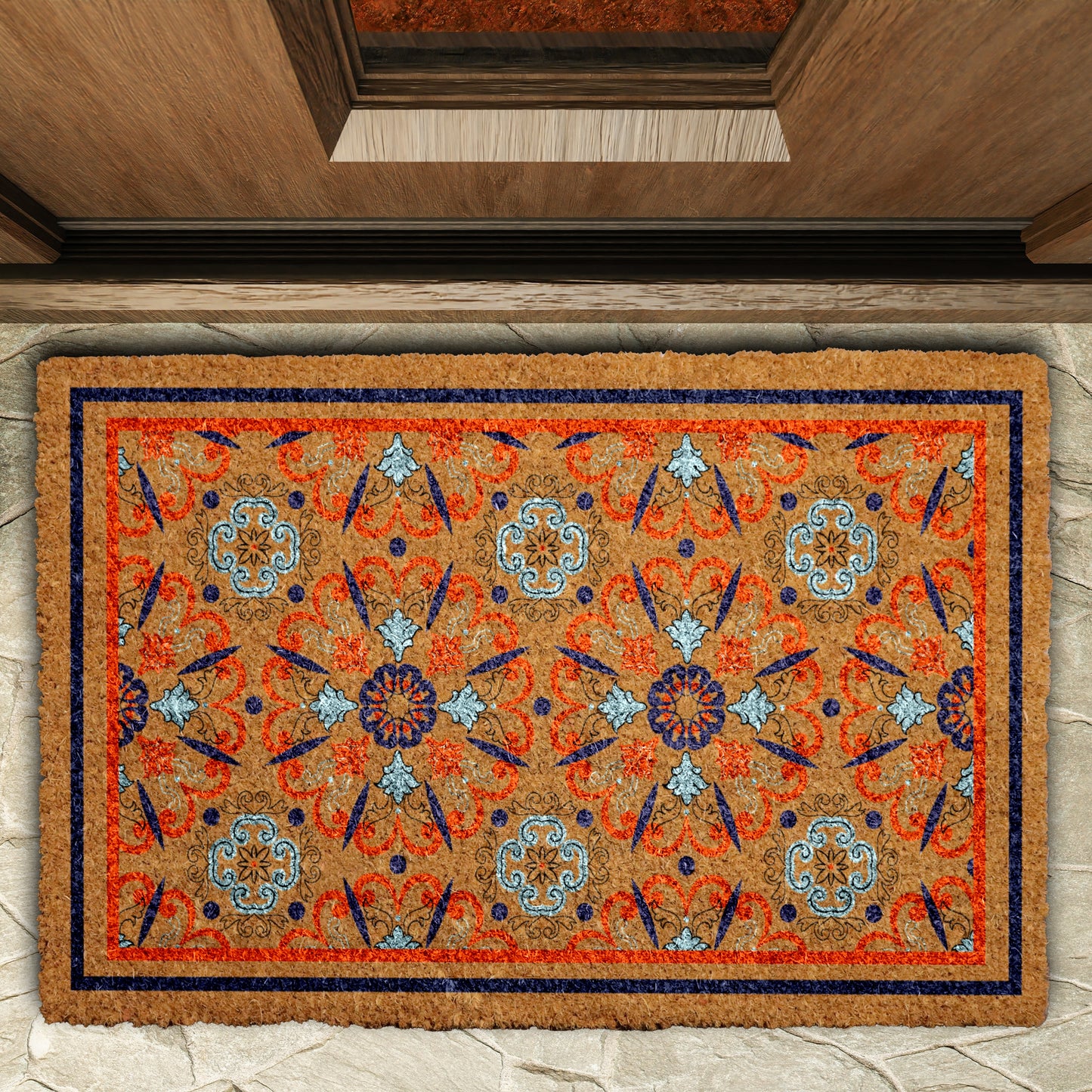 Boho Chic Moroccan Doormat, Rustic Geometric Housewarming Gift, Front Porch