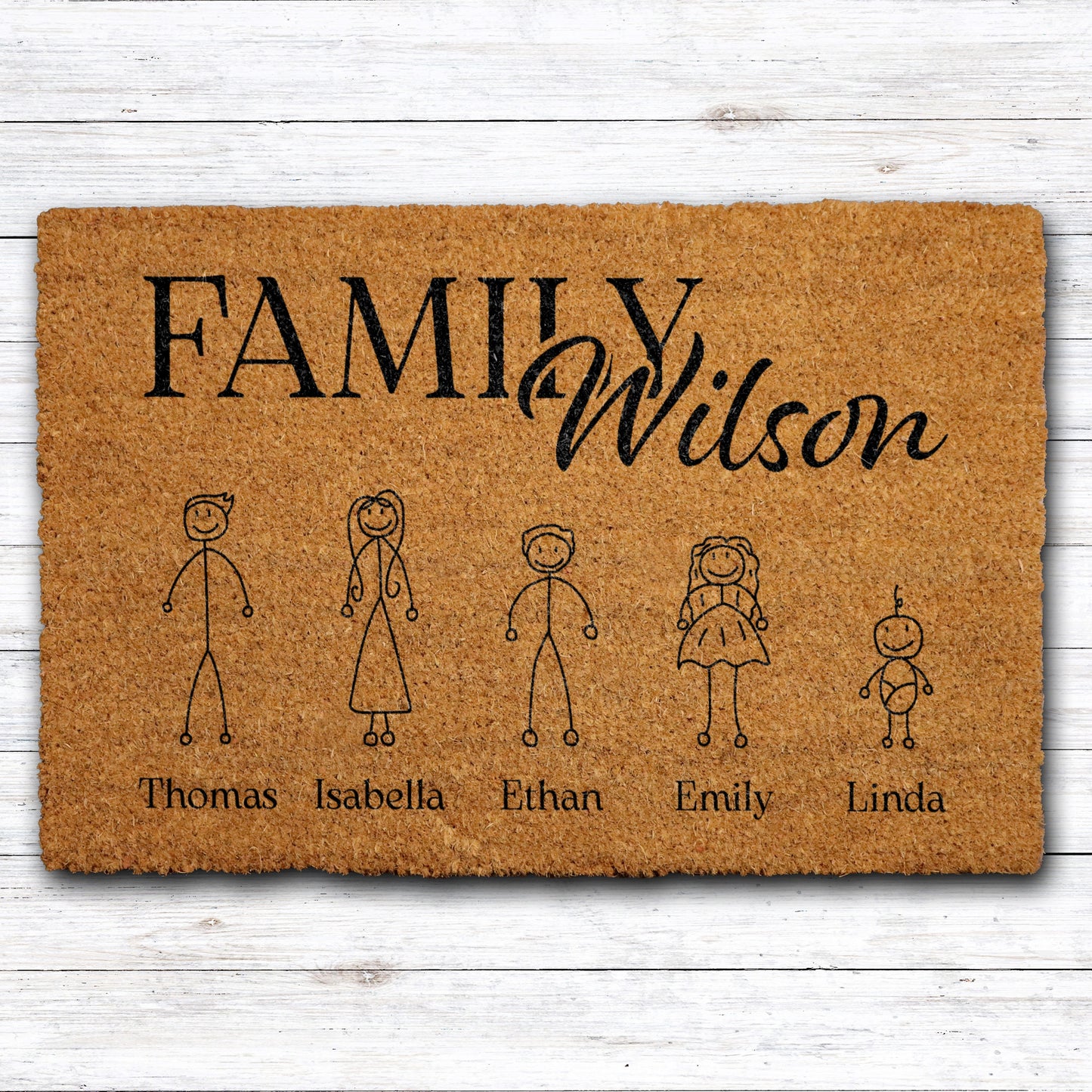 Custom Stick Family Doormat - Personalized Welcome Mat, Funny Gift