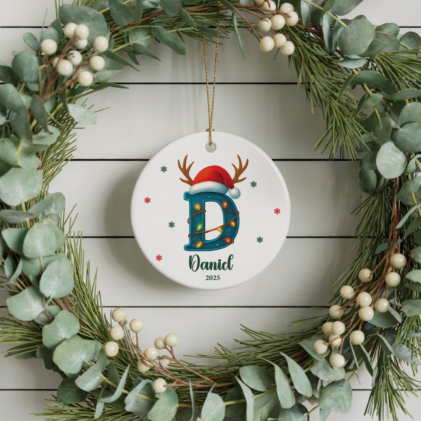 Personalized Santa Hat Ceramic Ornament, Family Xmas Keepsake