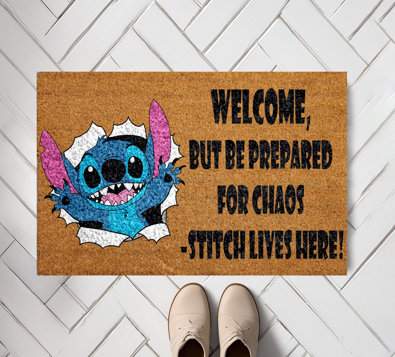 Stitch Lives Here Doormat, Funny Disney Fans Housewarming Decor
