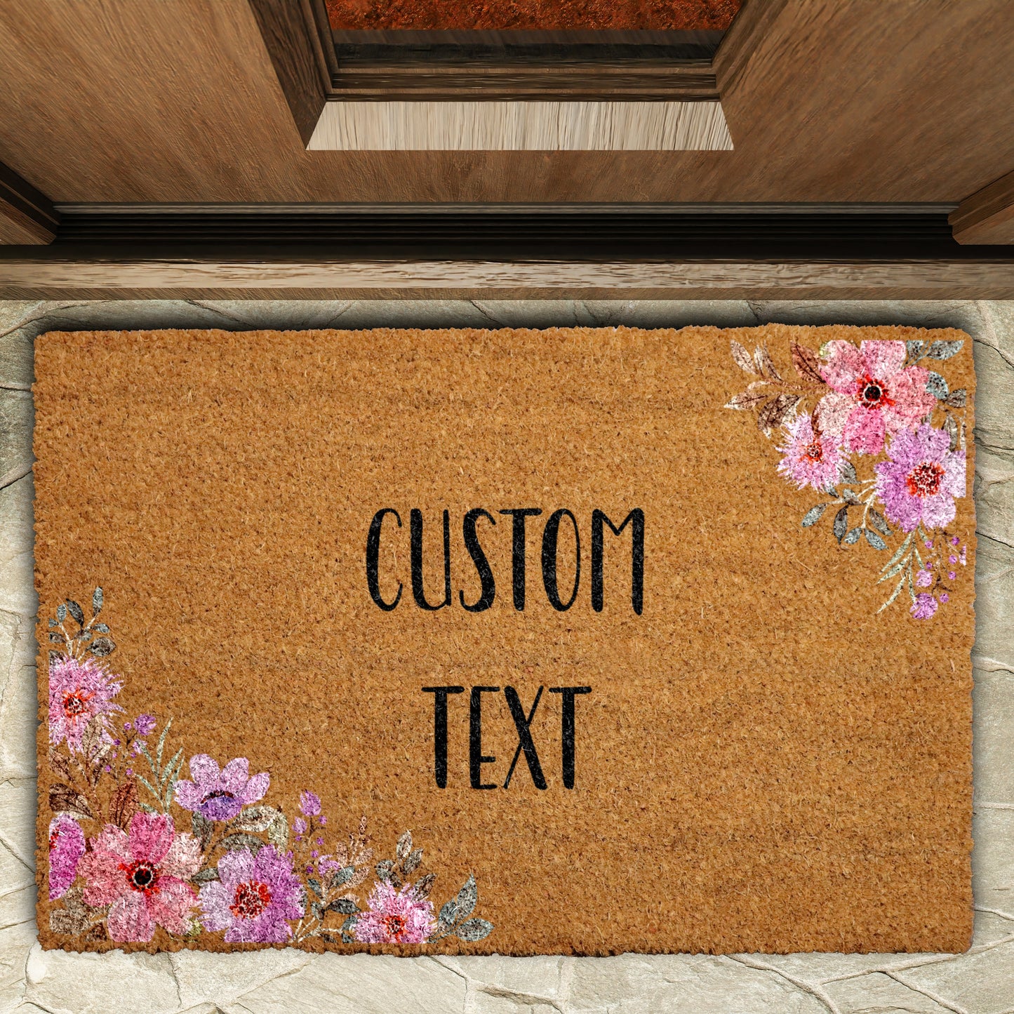 Personalized Floral Doormat, Boho Welcome Mat for Unique Housewarming