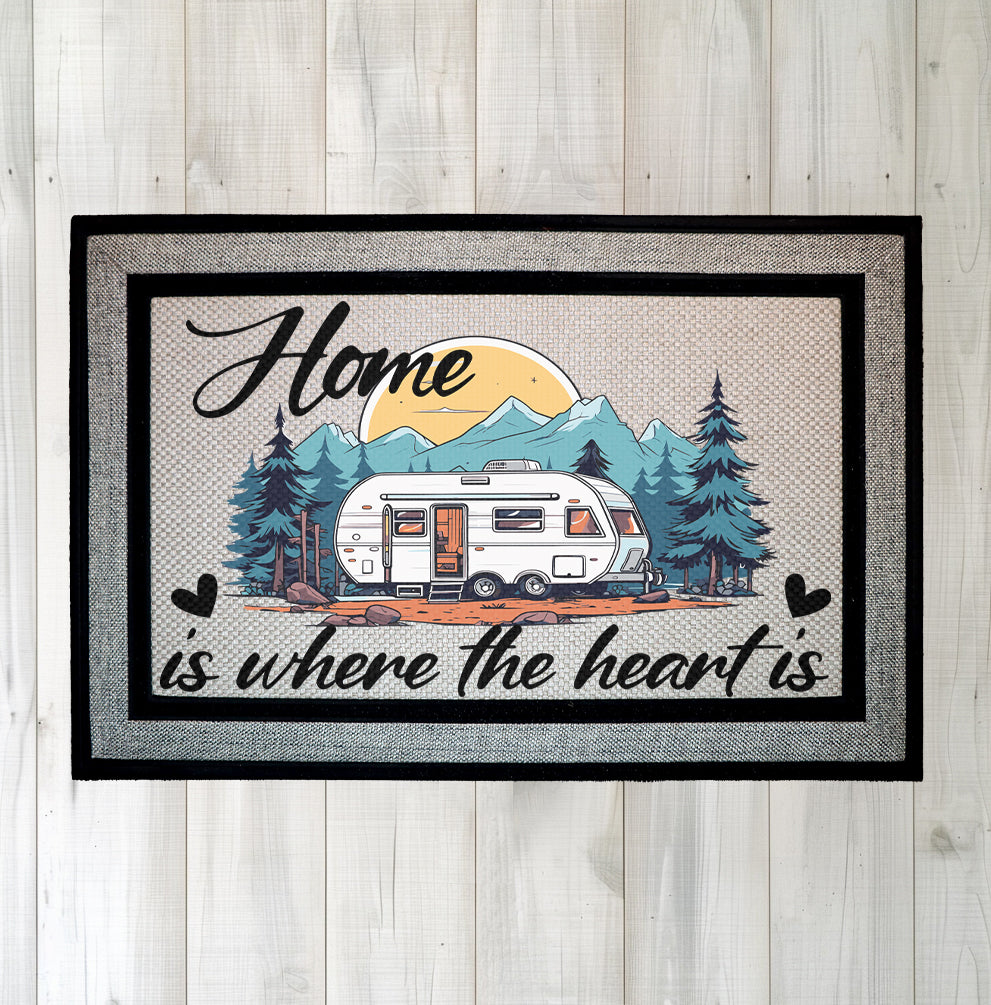 Rustic RV Welcome Mat, Mountain Landscape Decor for Camping Enthusiasts