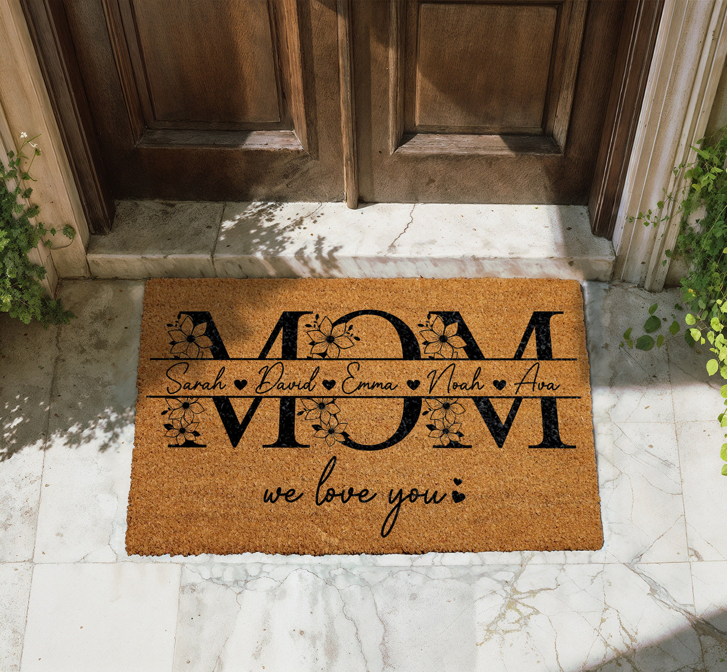 Floral Mom Doormat, Custom Kids' Names Welcome Mat, Mother's Day Gift