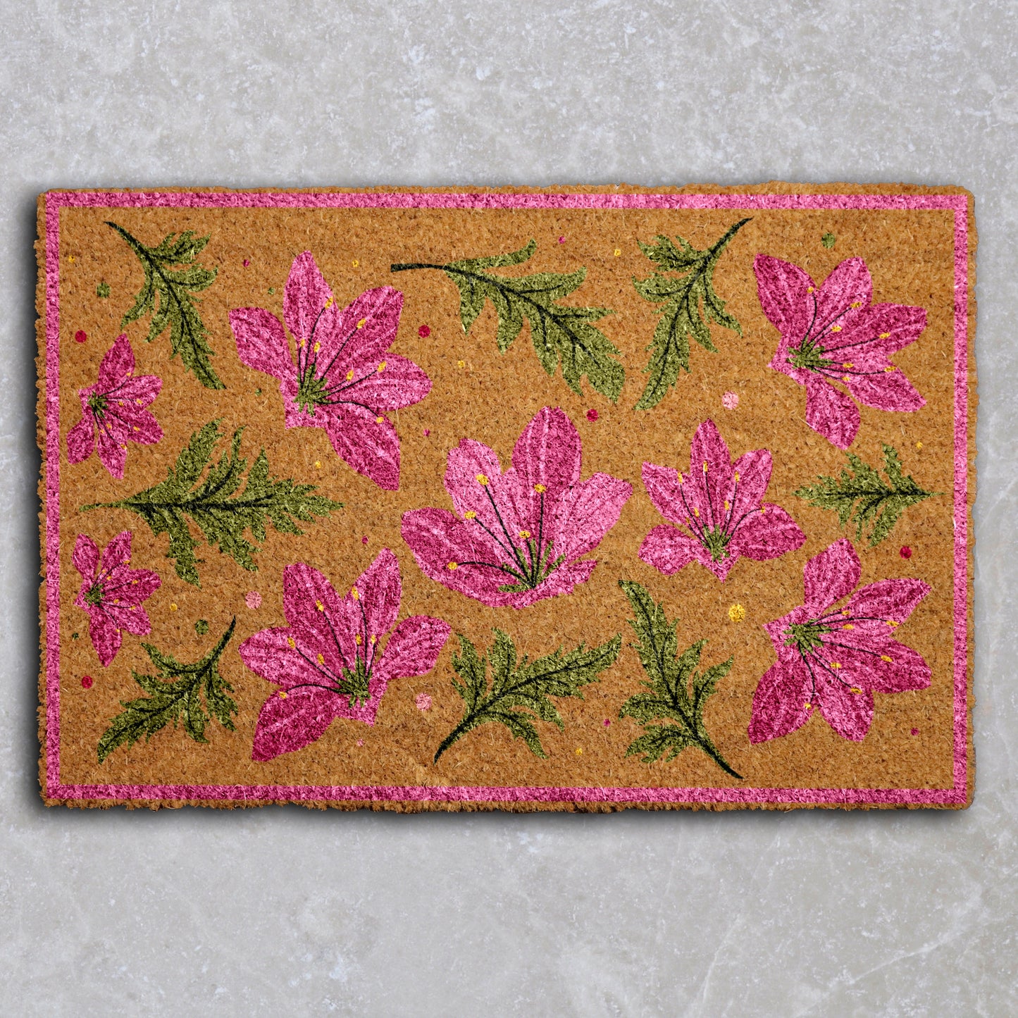 Vibrant Pink Floral Pattern Doormat, Brighten Your Home Entrance.