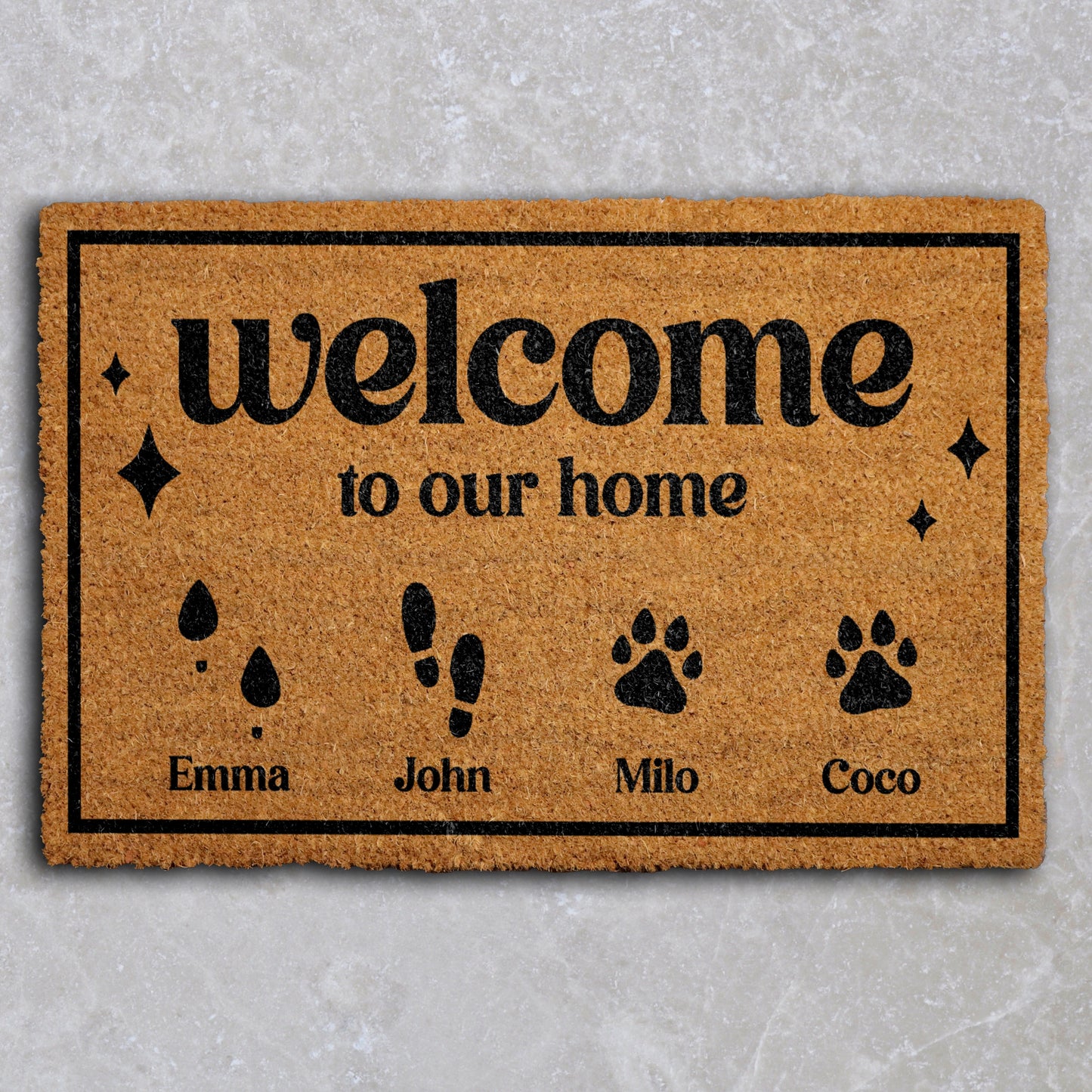 Personalized Family & Pet Doormat, Footprints & Paw Prints Welcome Mat