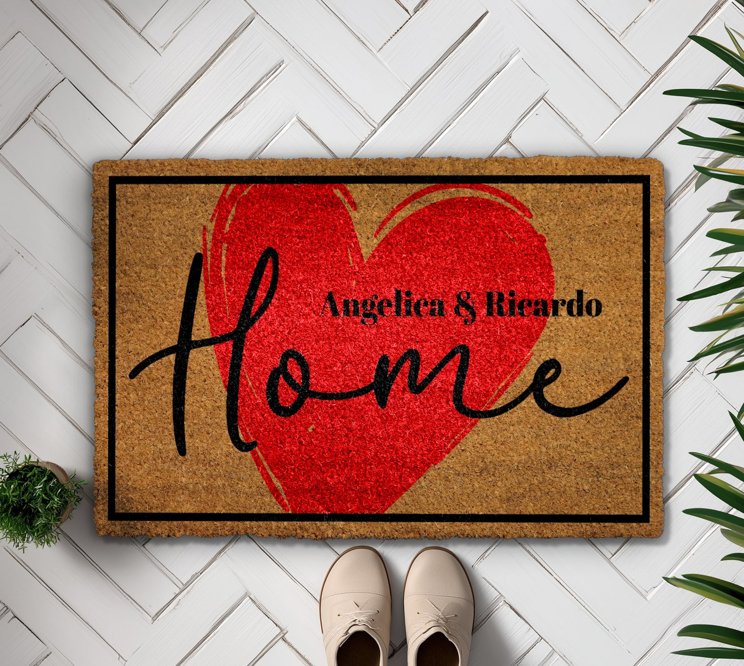 Custom Heart Design Doormat for Couple's Front Porch, Cute Housewarming Gift