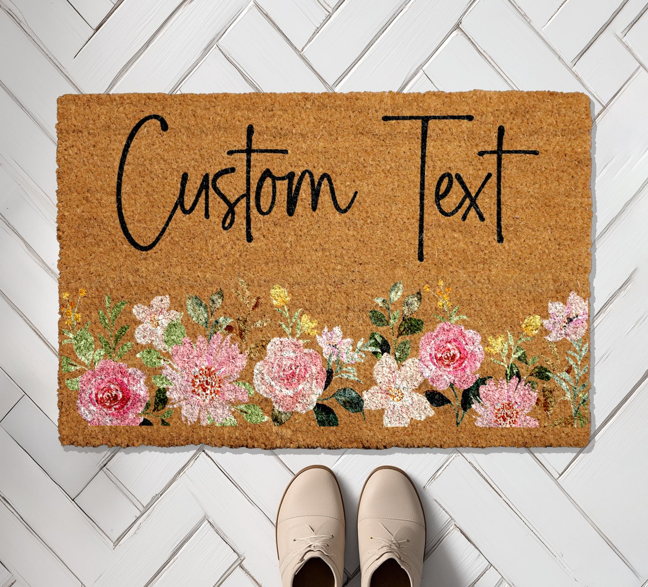 Custom Welcome Mat: Personalized Floral Design for Boho Housewarming