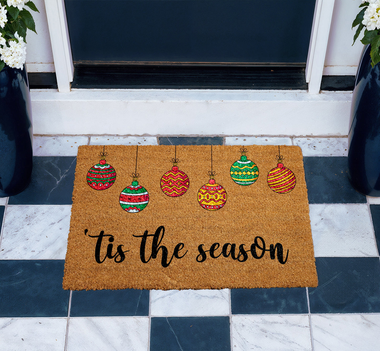 Festive Holiday Doormat, Christmas Ornaments, Xmas Housewarming Gift, Funny Coco Mat