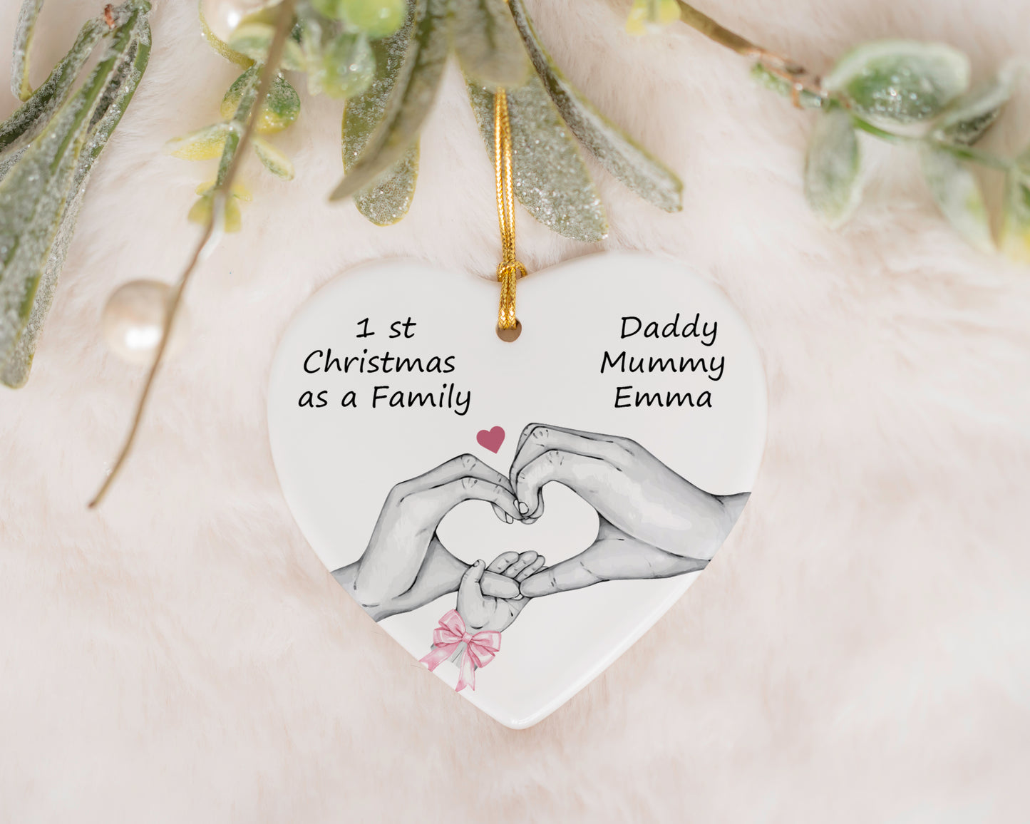 Celebrate Your First Christmas Together with a Heart-shaped Family Ornament