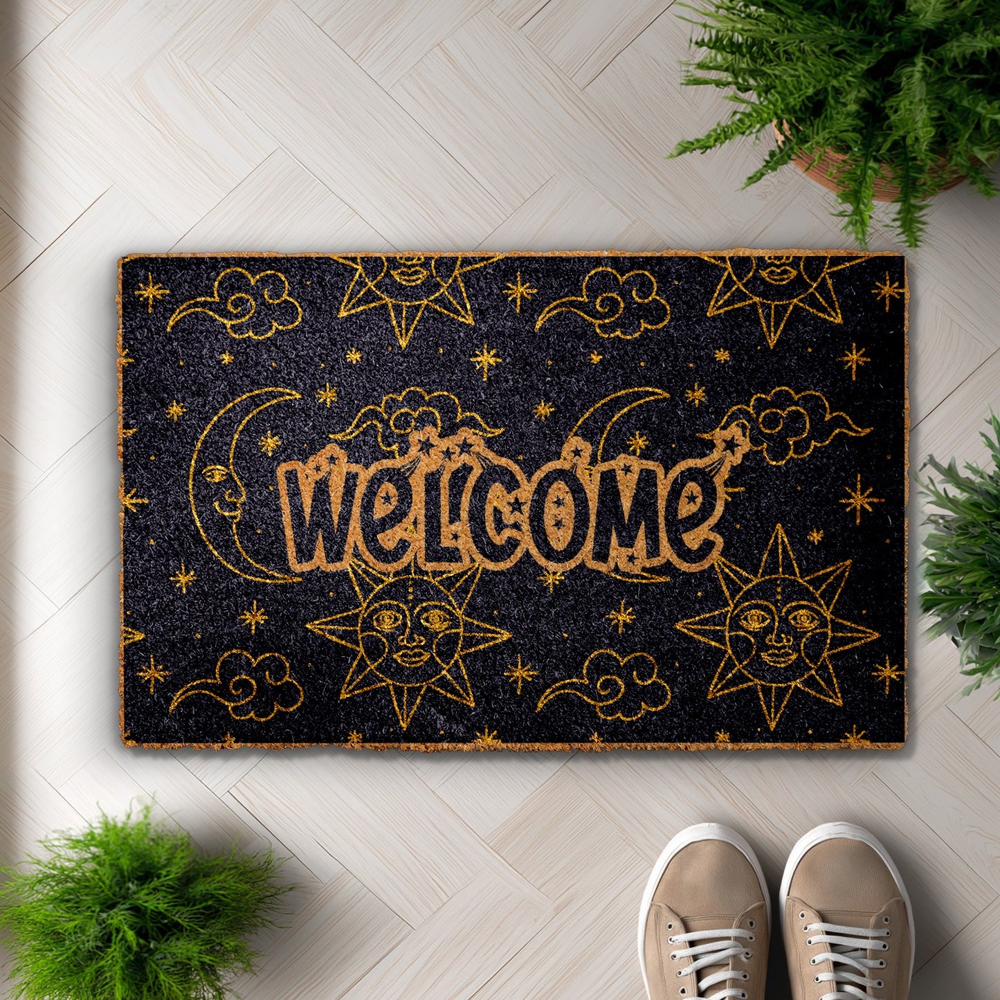 Starry Night, Sun and Moon: Astrology Lovers' Front Doormat
