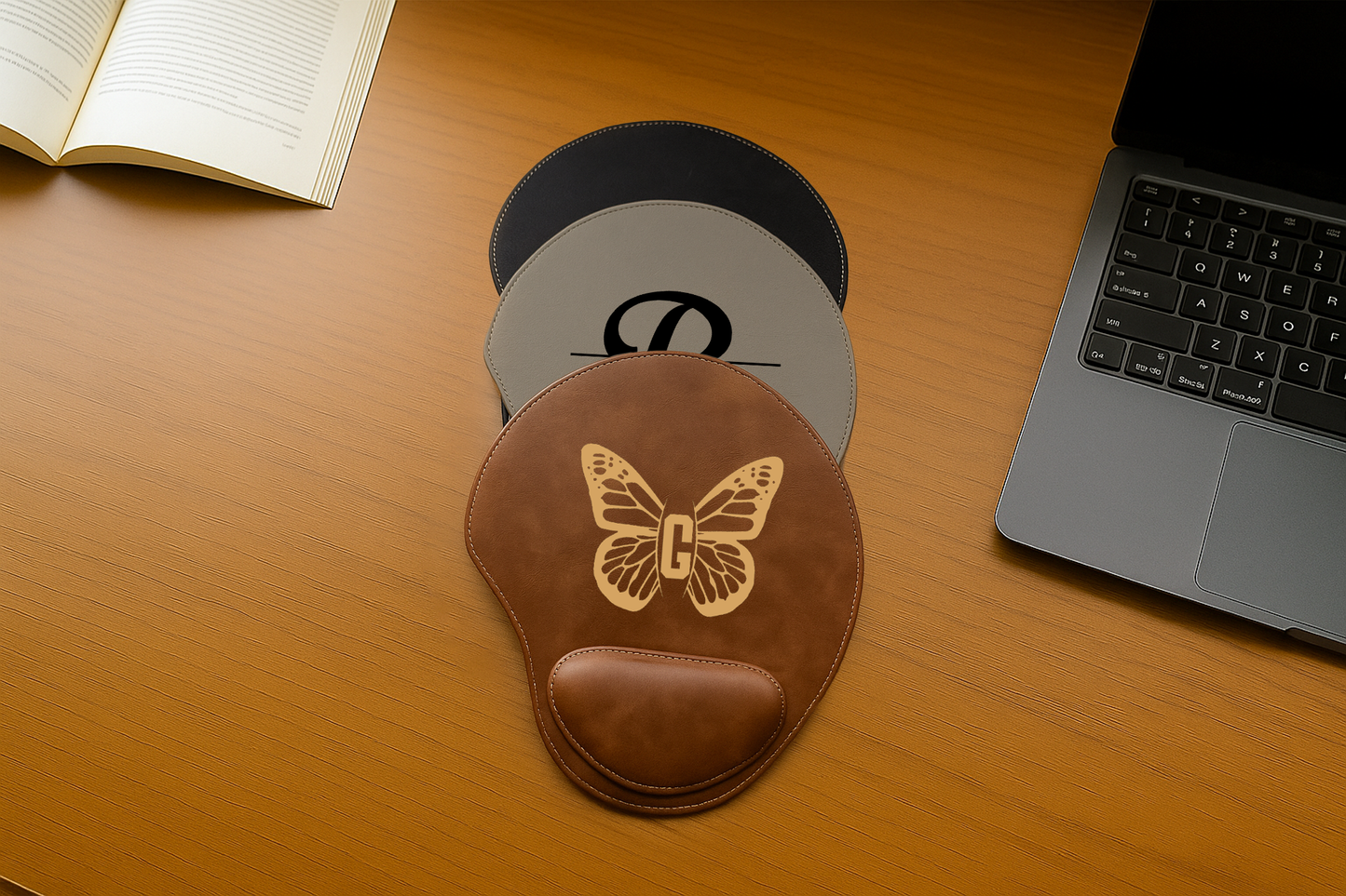 Custom Engraved Vegan Leather Mousepad with Wrist Support, Perfect Gift